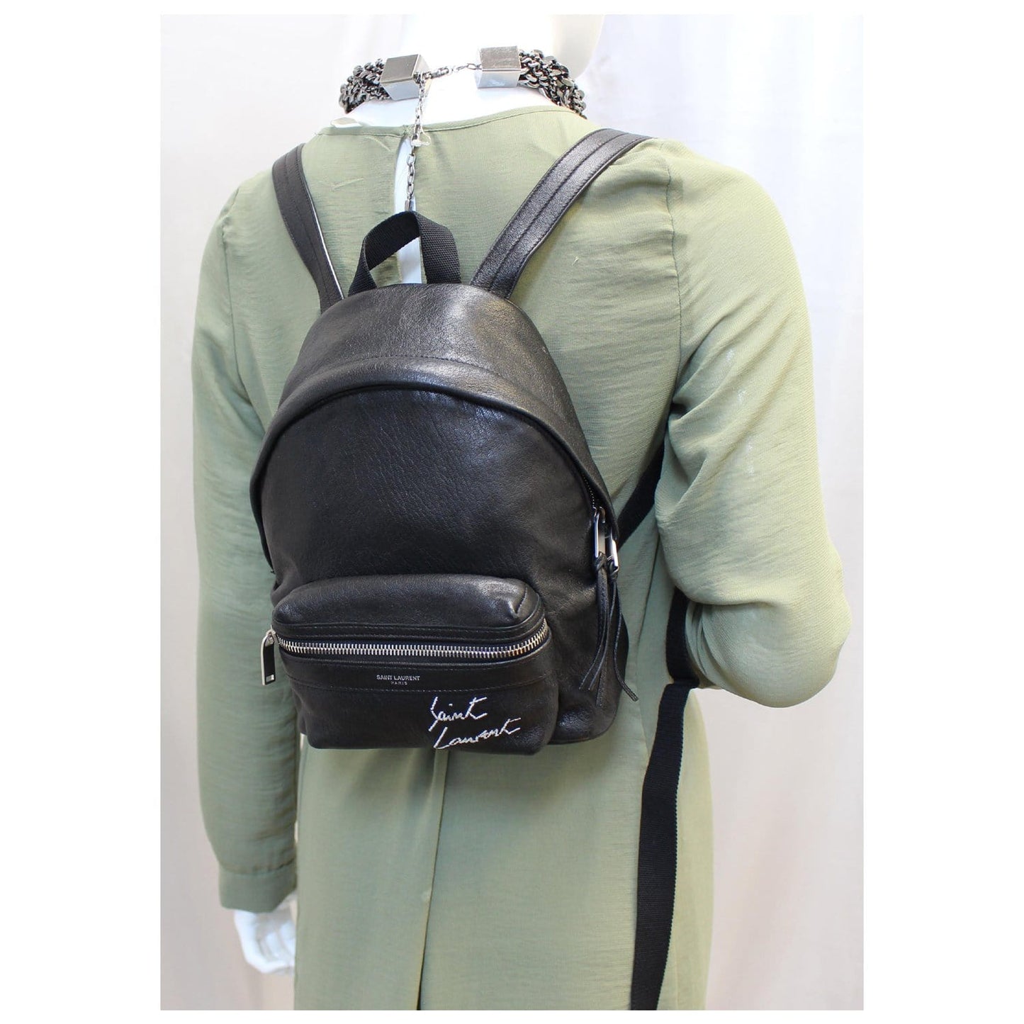 YSL Saint Laurent Saint Toy City Embroidered Backpack Bag Leather Black