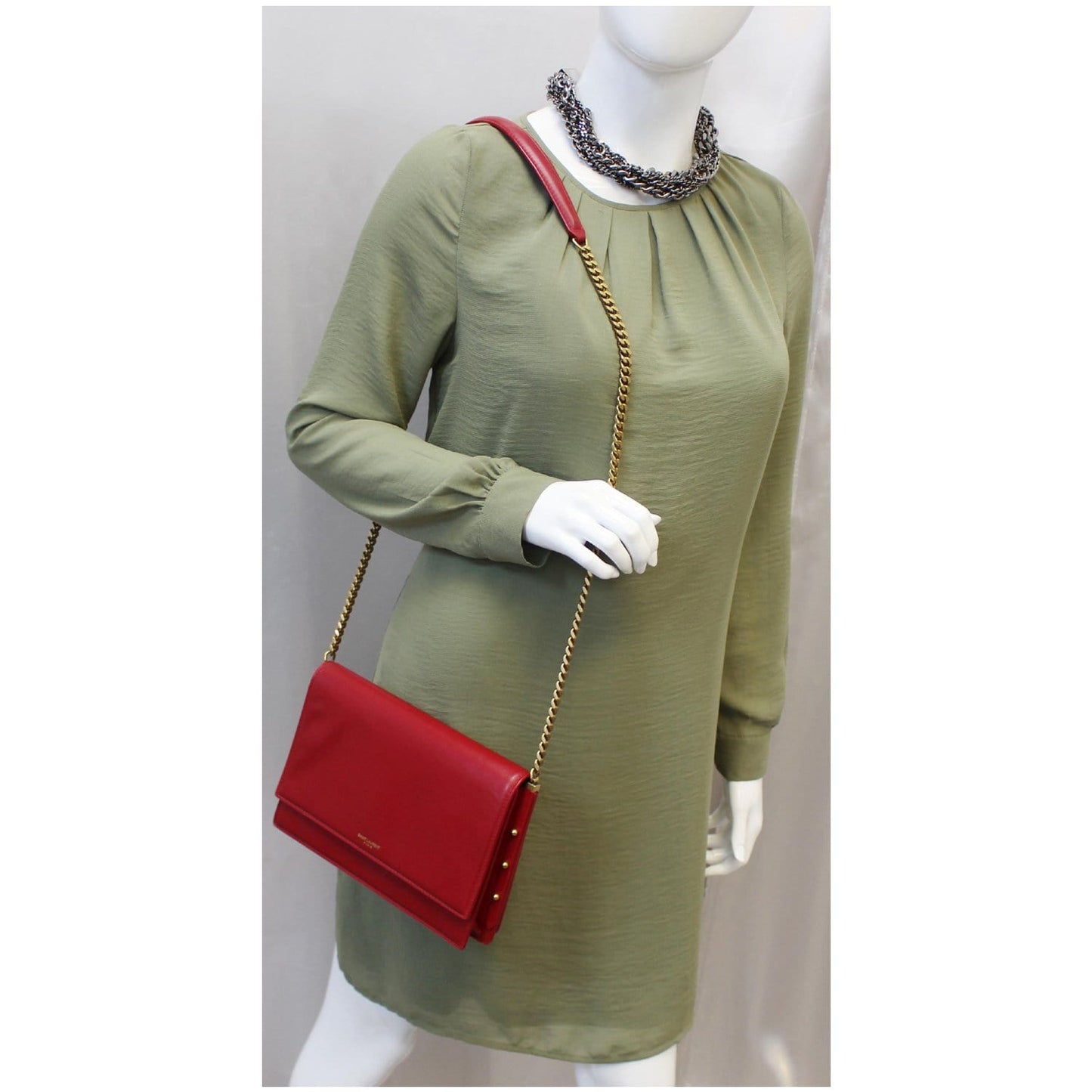 YSL Saint Laurent Saint Zoe Lambskin Shoulder Bag Leather Red