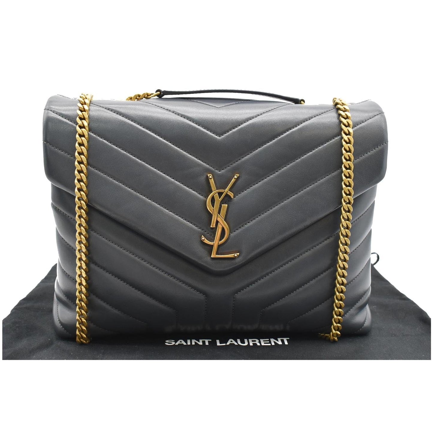 YSL Saint Laurent Saint Loulou Chain Shoulder Bag Dark Smog Leather Matelasse