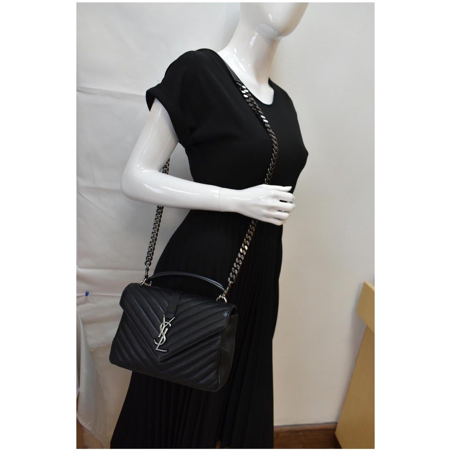 YSL Saint Laurent Saint College Medium Chevron Crossbody Bag Leather Monogram