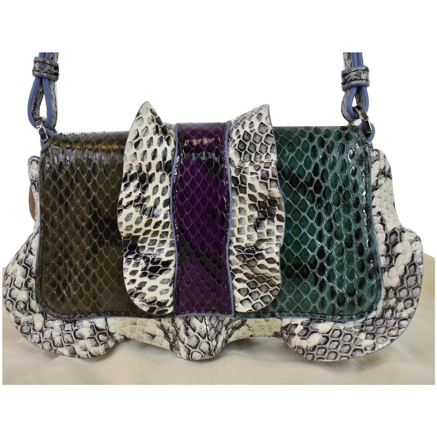 Fendi Baguette Microwave Python Crossbody Bag Multi Leather Chain