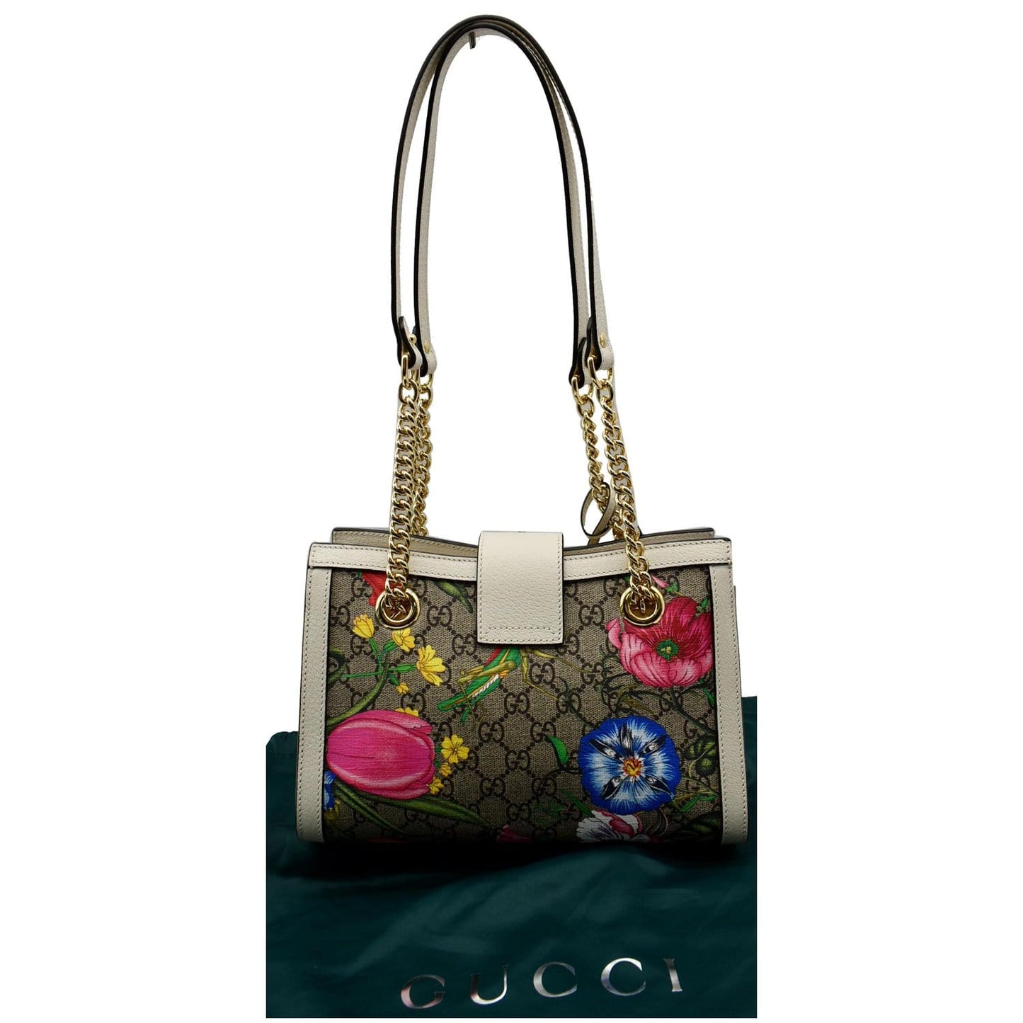 Gucci Padlock Flora Supreme Shoulder Bag Canvas Beige