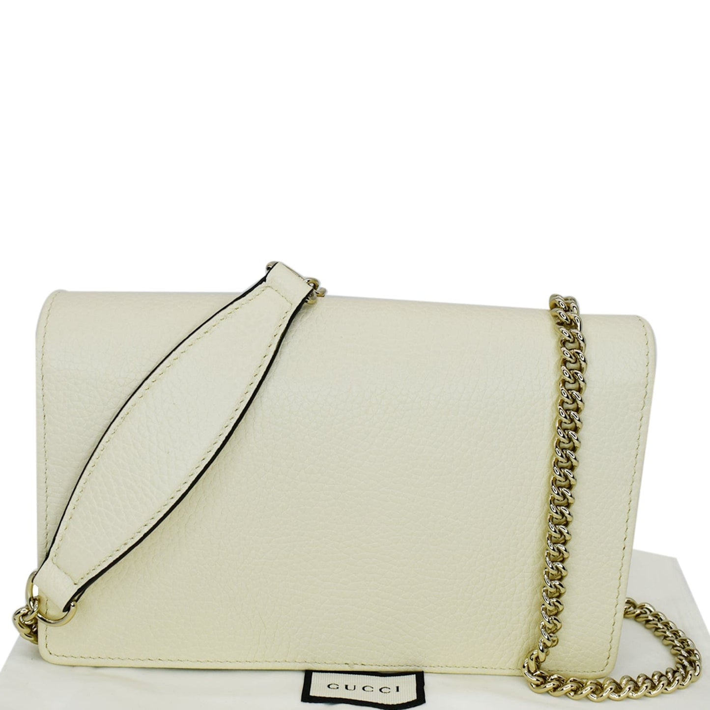 Gucci Soho Pebbled Wallet On Chain Crossbody Bag Leather Cream