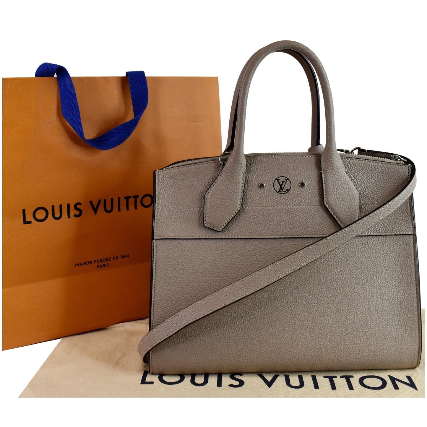 Louis City Steamer Mm Shoulder Bag Grey Leather