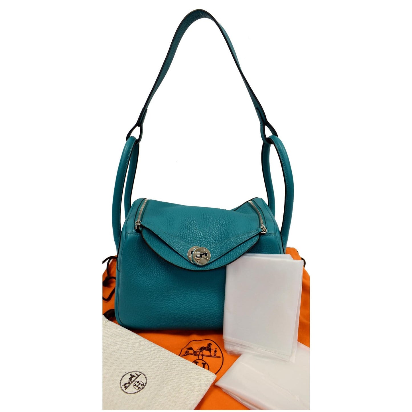Hermes Lindy Clemence Shoulder Bag Teal Off Leather