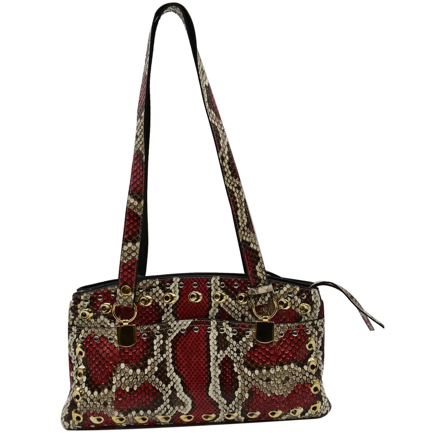Gucci Arli Snakeskin Top Handle Shoulder Bag Multicolor Leather Large