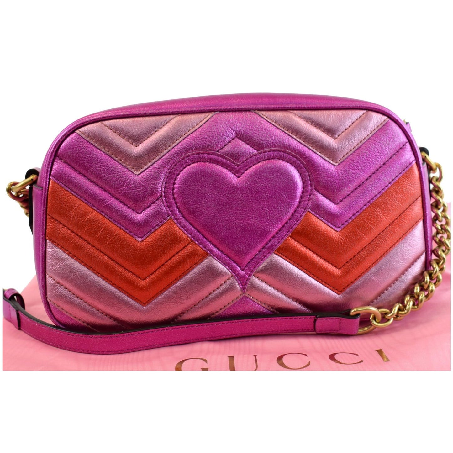 Gucci Marmont Chevron Metallic Crossbody Bag Tri Color Leather Small