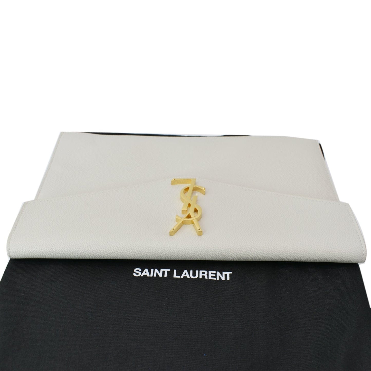 YSL Saint Laurent Saint Uptown Envelope Grain De Poudre Clutch Leather White Clutch Bag