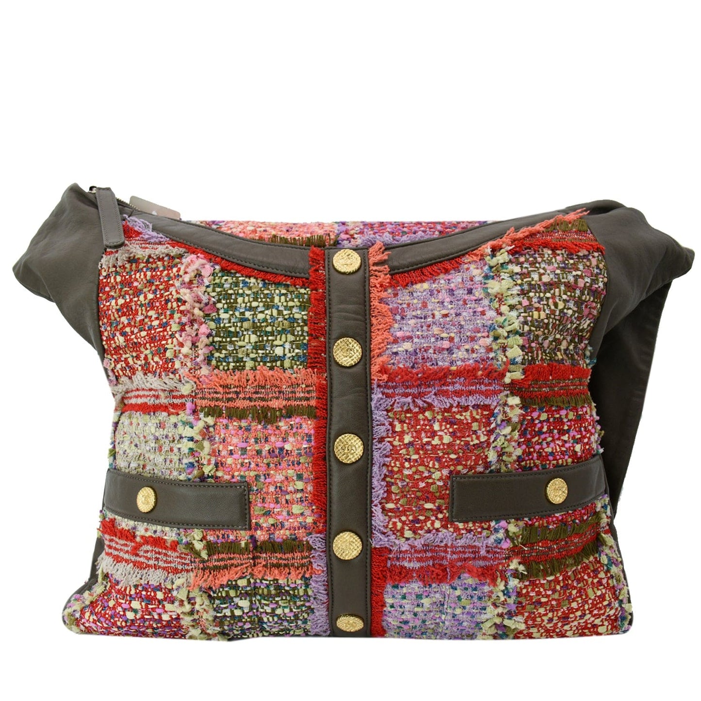 Chanel Tweed Girl Shoulder Bag Multicolor Leather Large