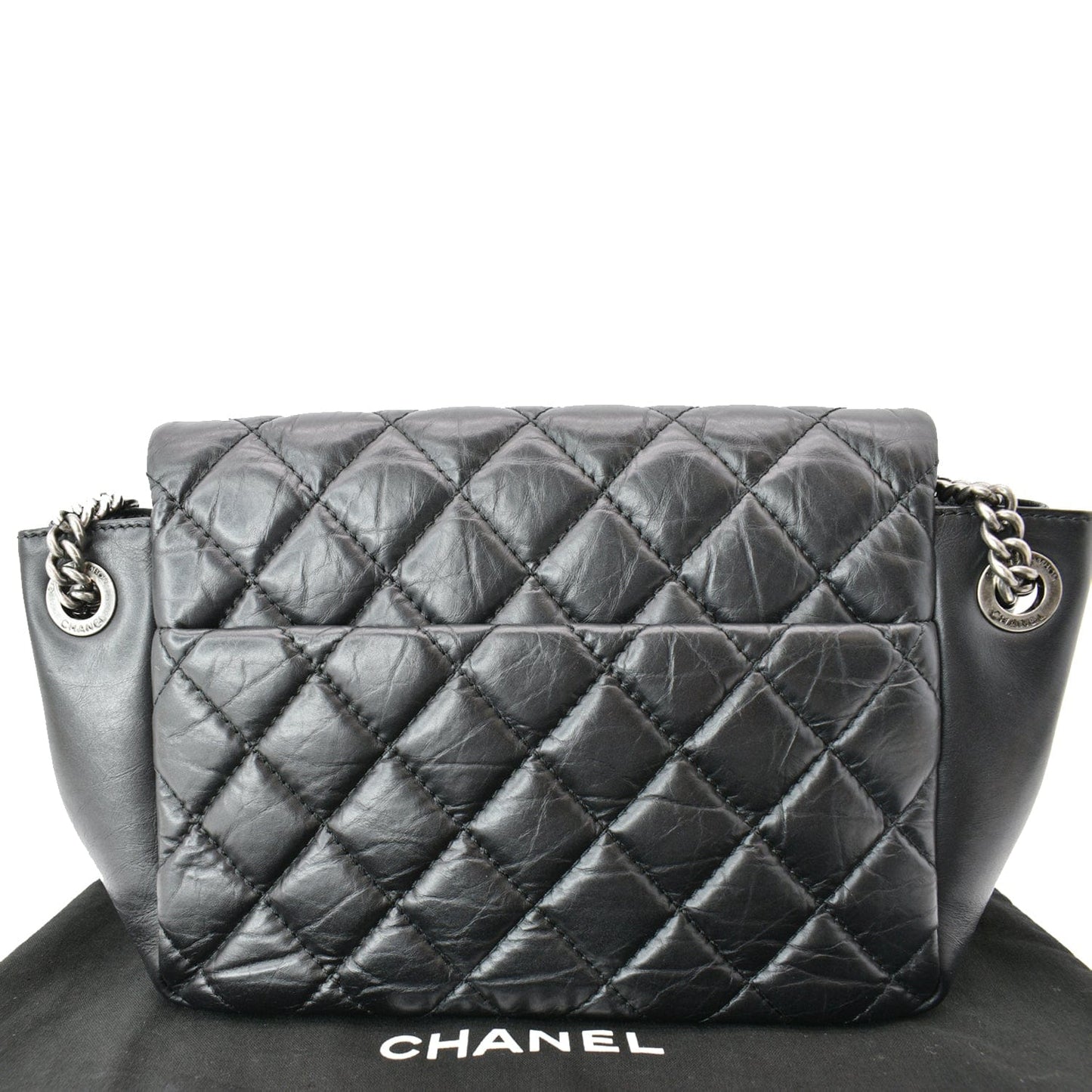 Chanel Accordion Aged Shoulder Bag Leather Black