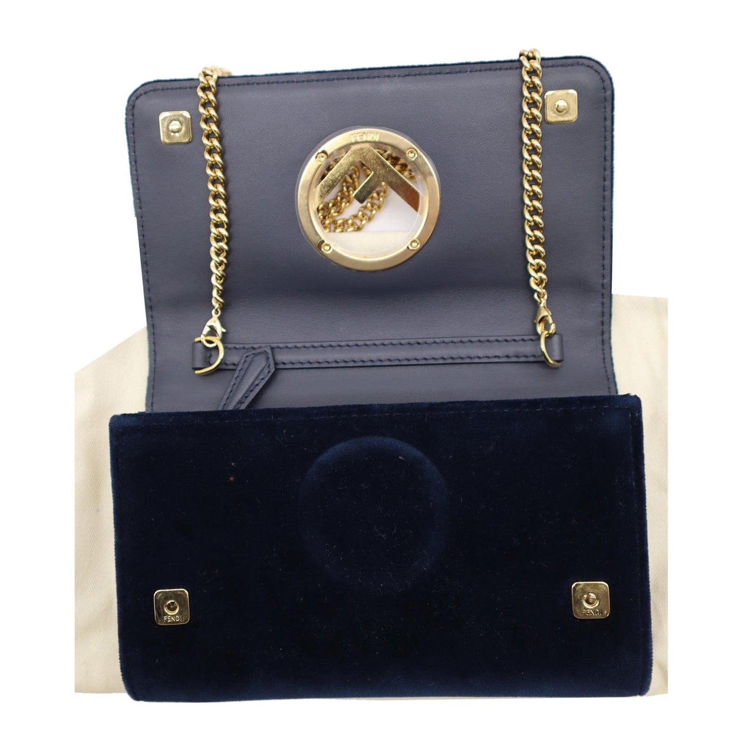 Fendi Velvet Wallet On Crossbody Bag Dark Blue Chain