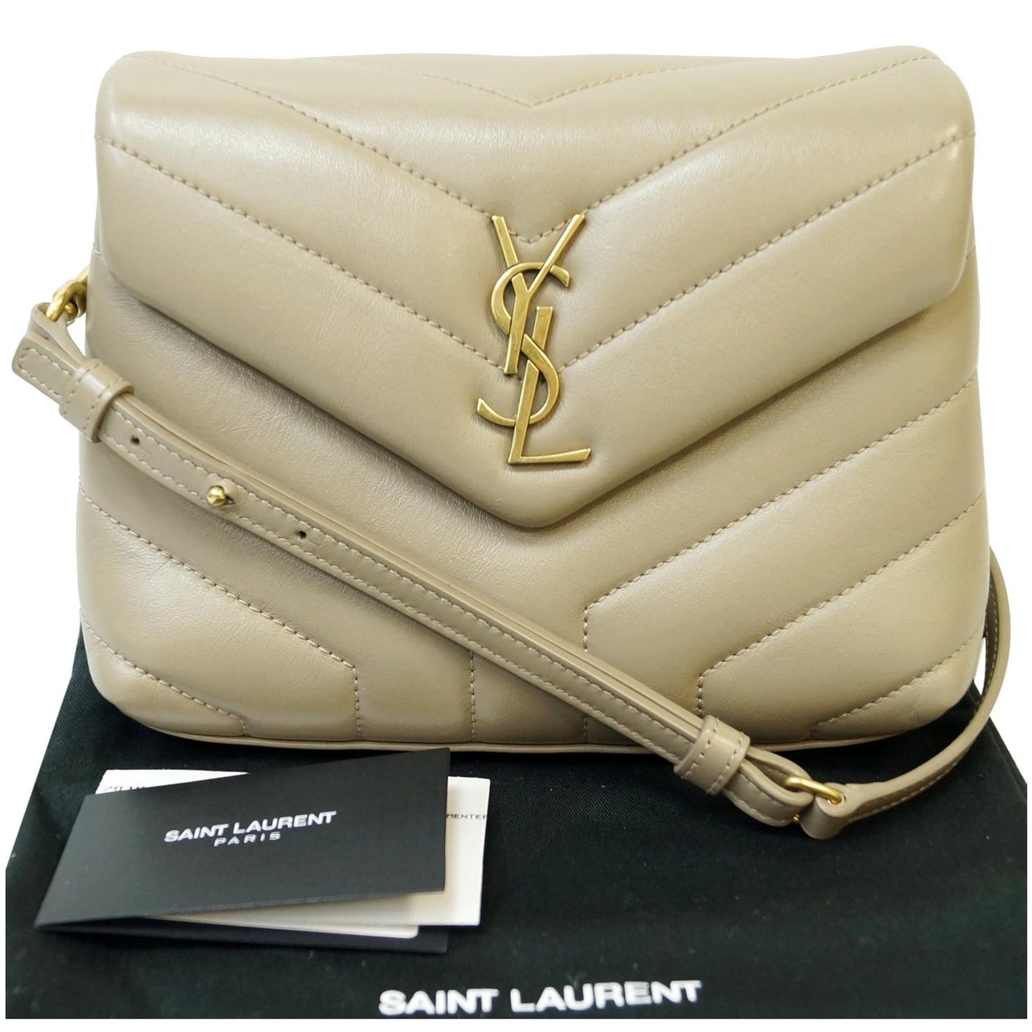 YSL Saint Laurent Saint Loulou Toy Calfskin Crossbody Bag Taupe Matelasse