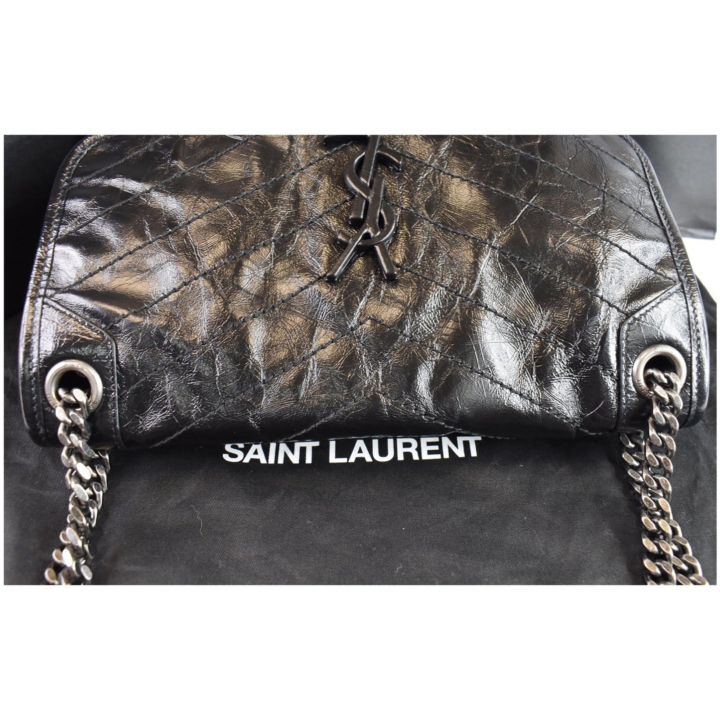 YSL Saint Laurent Saint Niki Baby Crinkle Crossbody Bag Leather Black