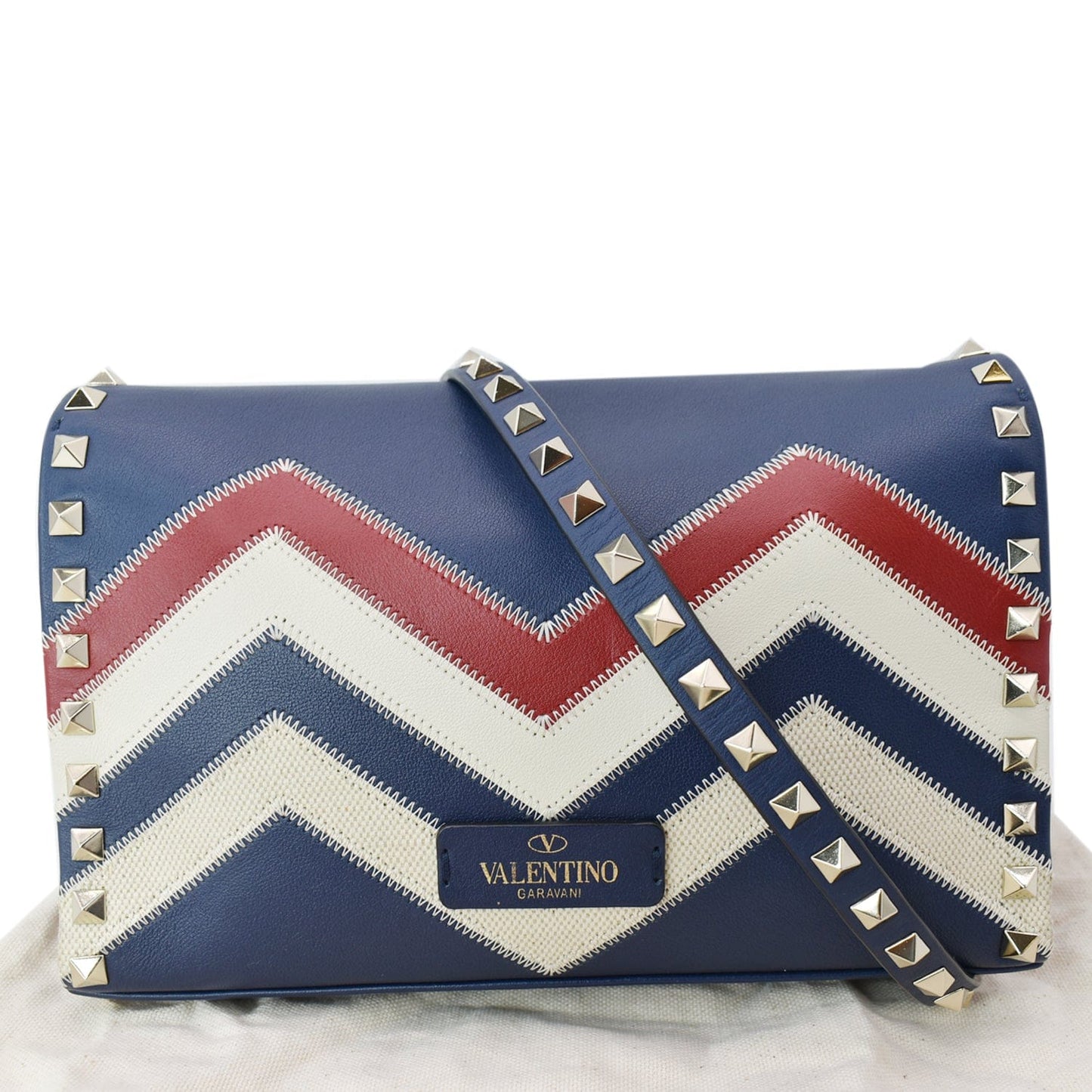 Valentino Garavani Rockstud Chevron Print Crossbody Bag Multicolor Leather