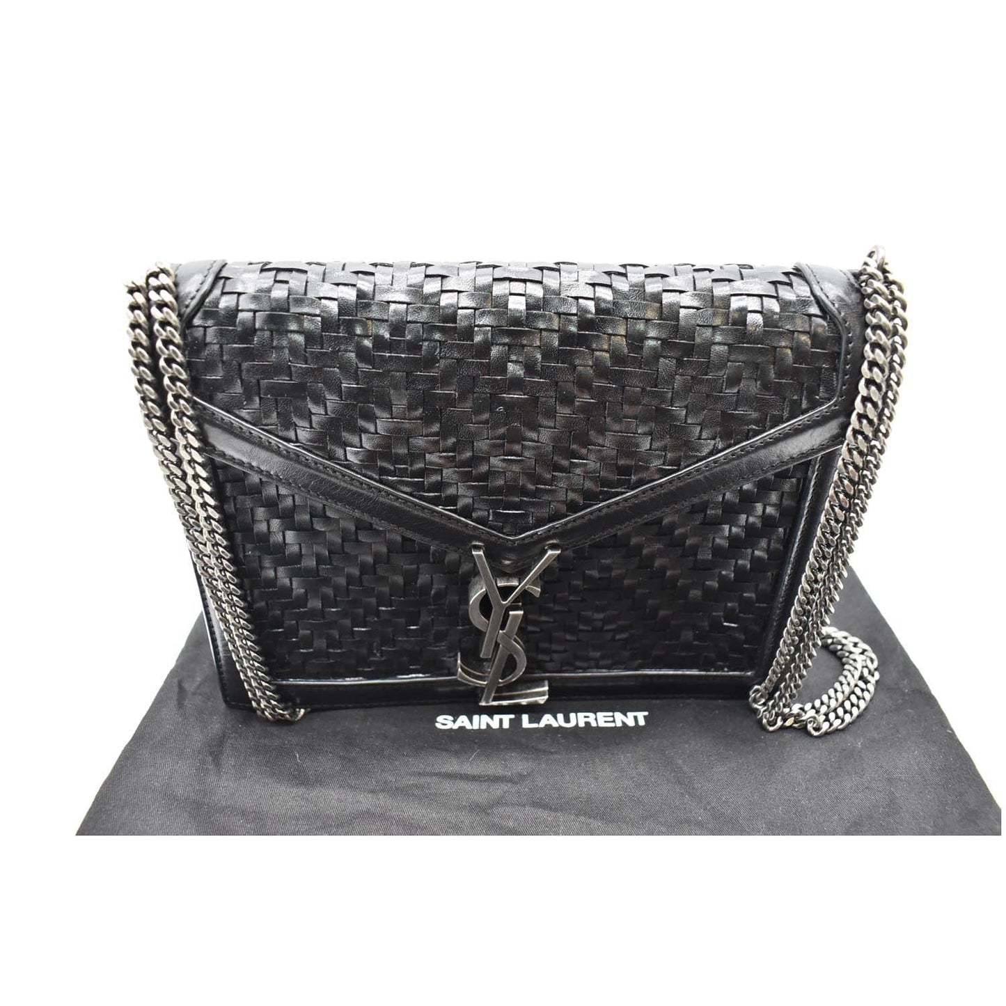 YSL Saint Laurent Saint Cassandra Medium Chain Shoulder Bag Leather Woven