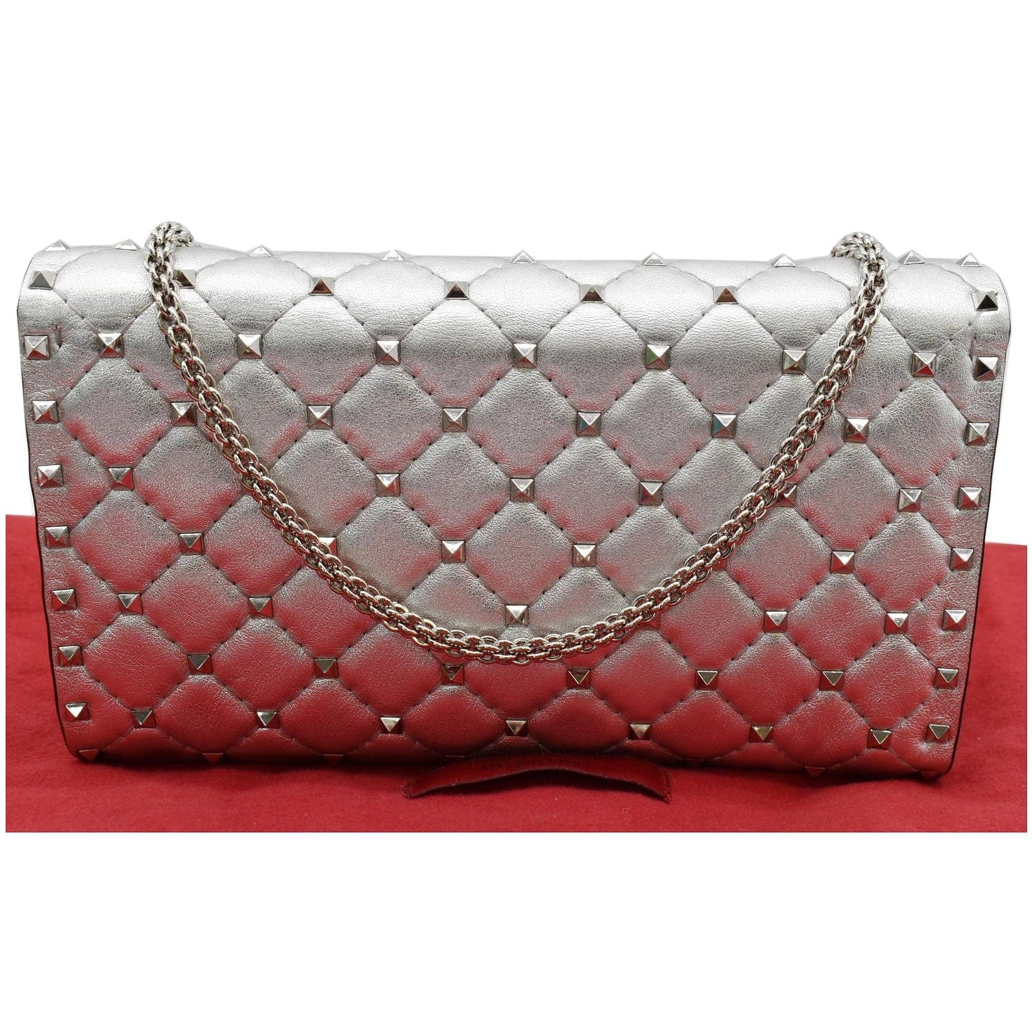 Valentino Rockstud Spike Nappa Clutch Bag Metallic Leather Silver