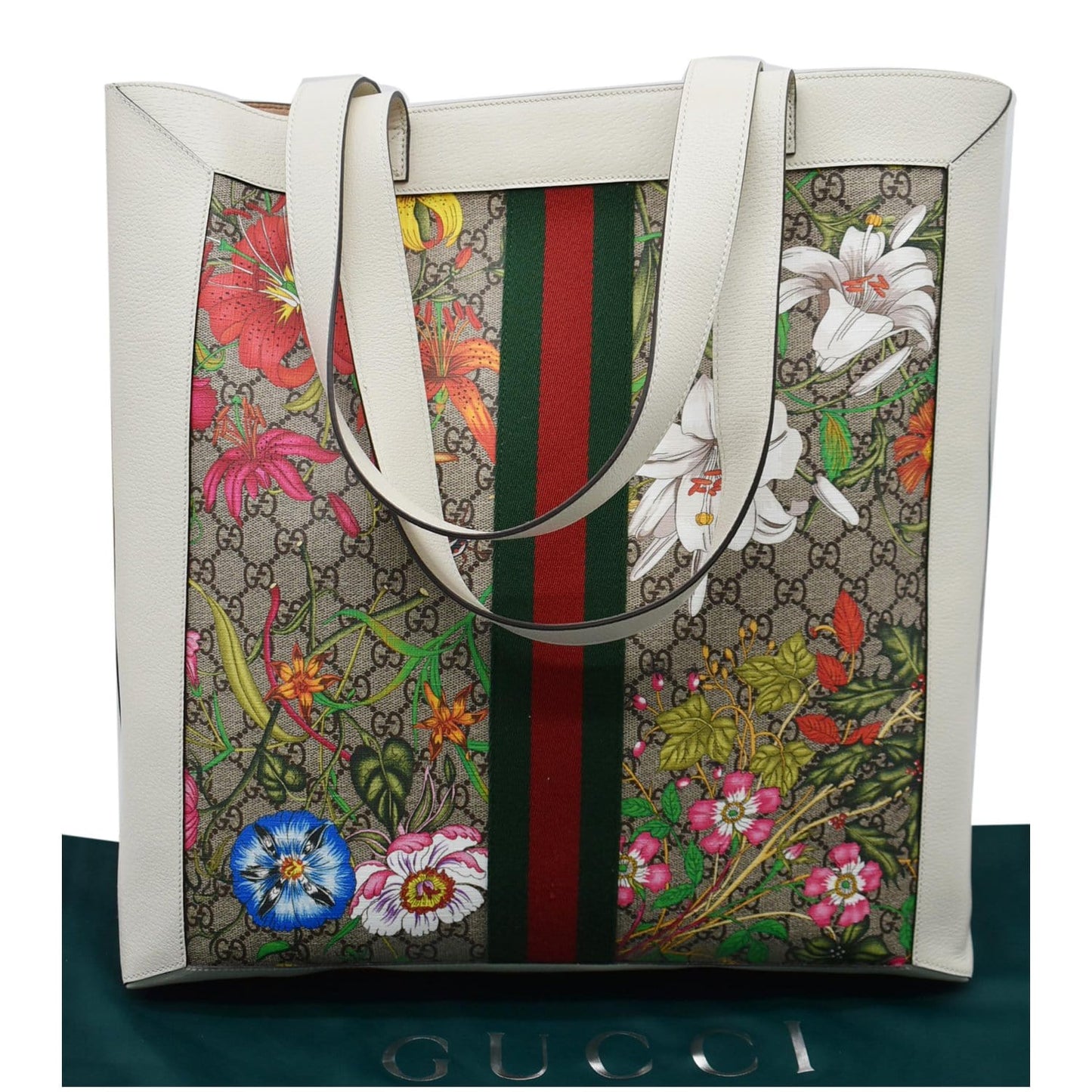 Gucci Ophidia Flora Vertical Shopping Tote Bag White