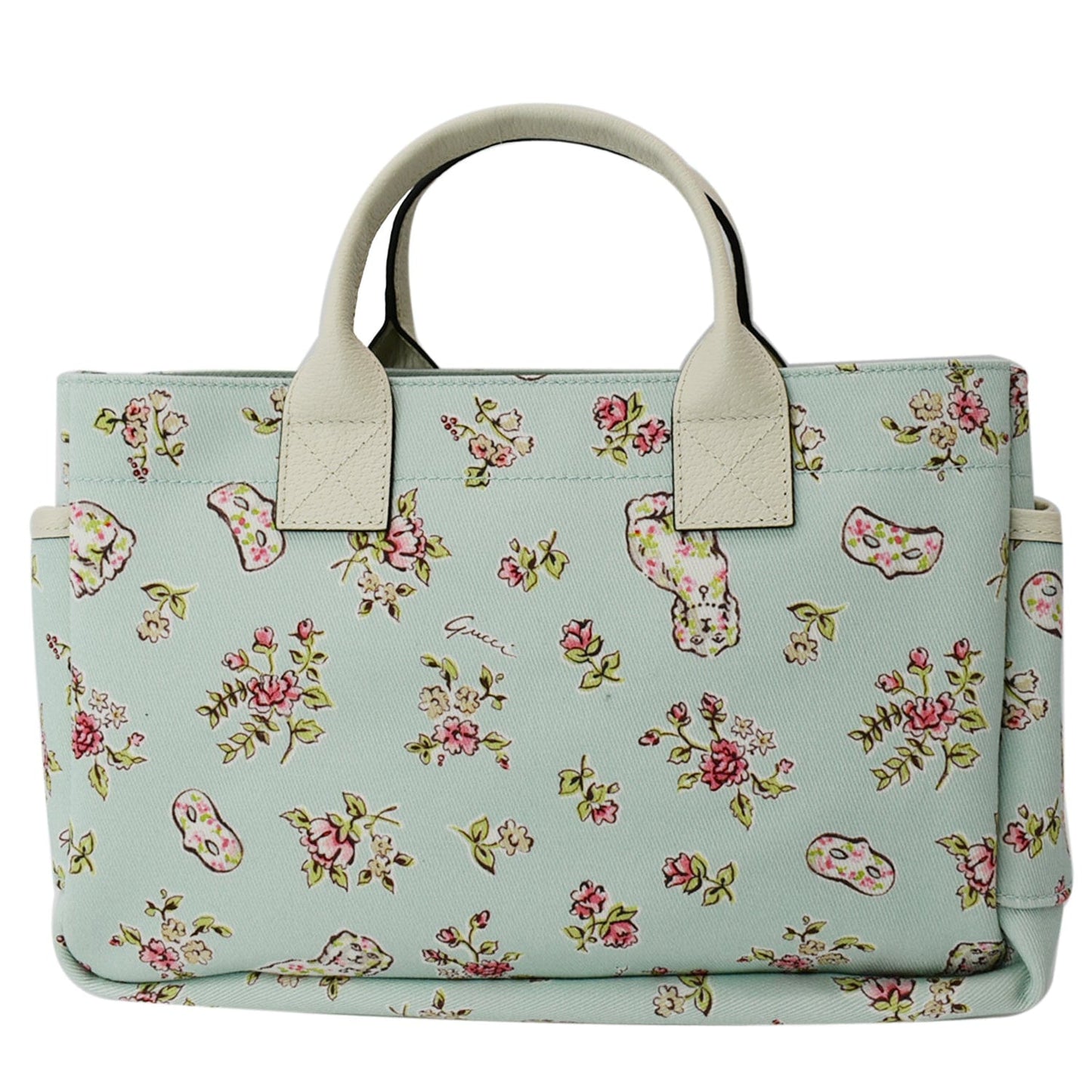 Gucci Children Floral Print Bag Light Canvas Blue Tote Bag