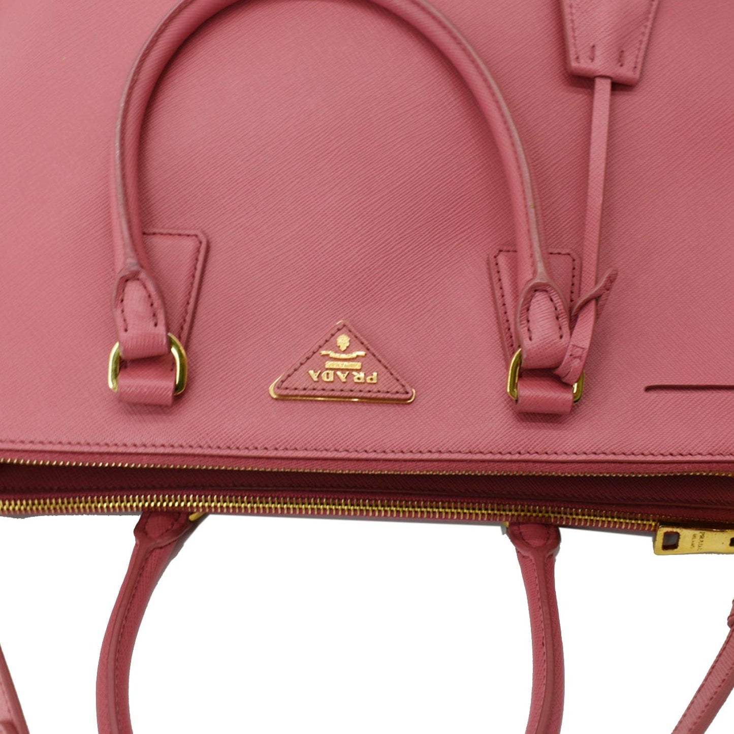 Prada Galleria Double Zip Saffiano Tote Bag Leather Pink