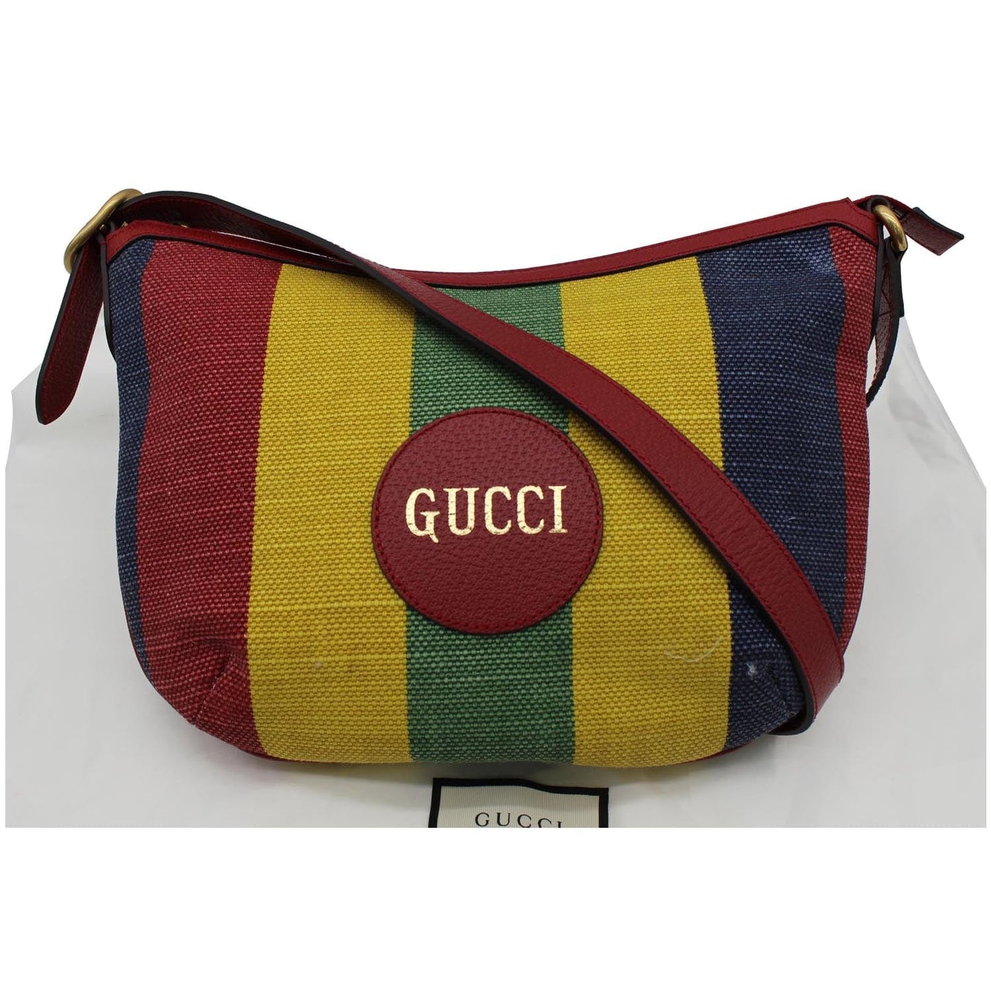 Gucci Baiadera Stripe Script Half Moon Hobo Shoulder Canvas Logo Shoulder Bag