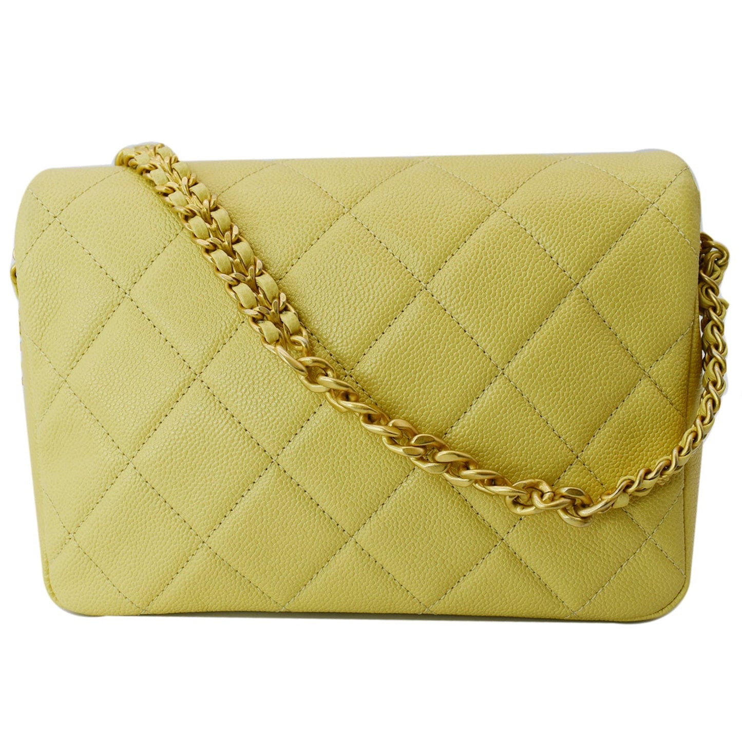 Chanel Melody Flap Caviar Shoulder Bag Yellow Leather Quilted