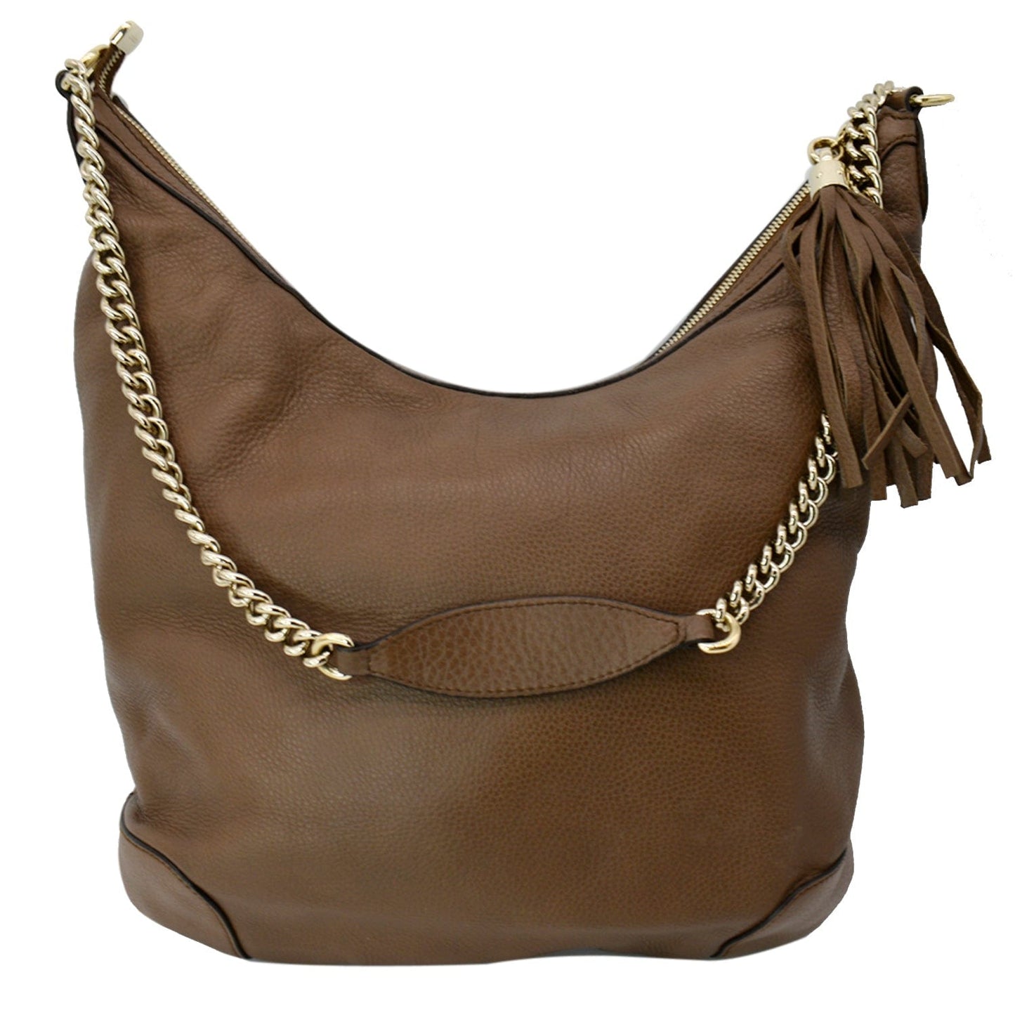 Gucci Soho Pebbled Shoulder Bag Maple Leather Brown