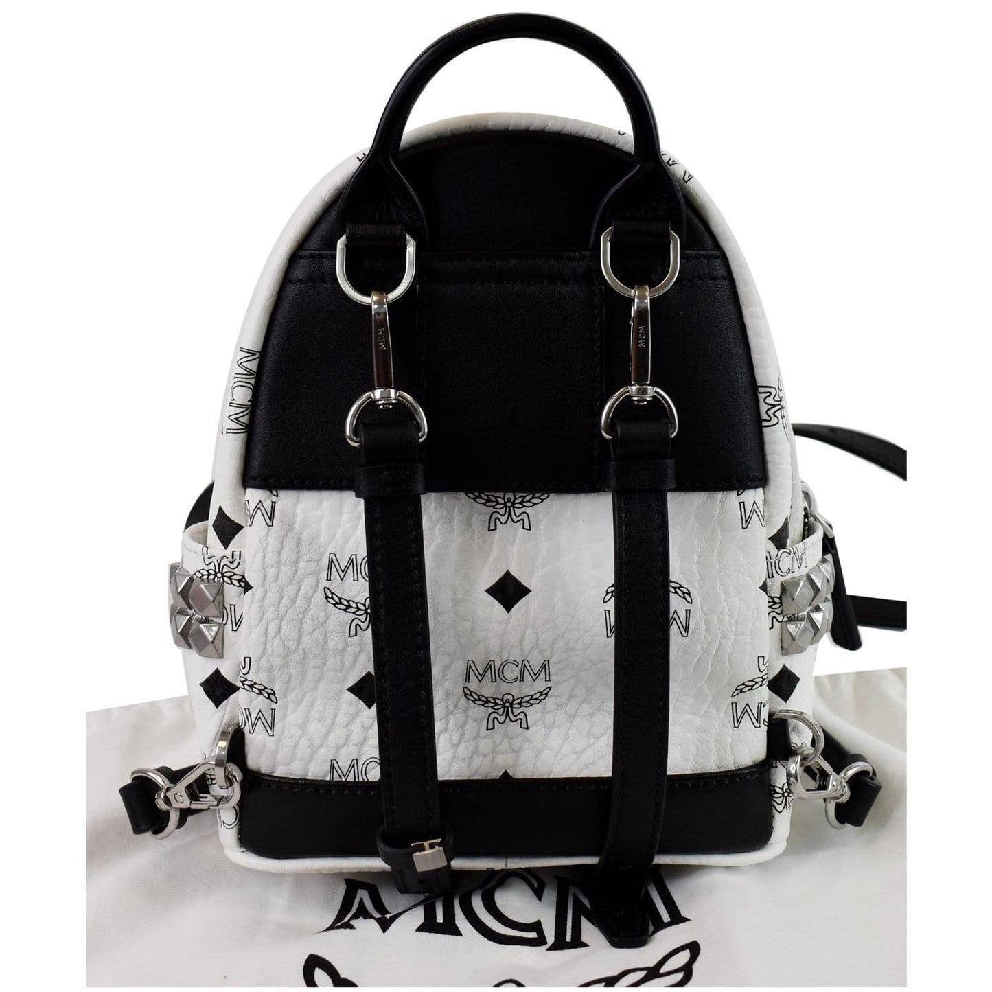 MCM Stark Side Stud Visetos Logo Backpack Leather White