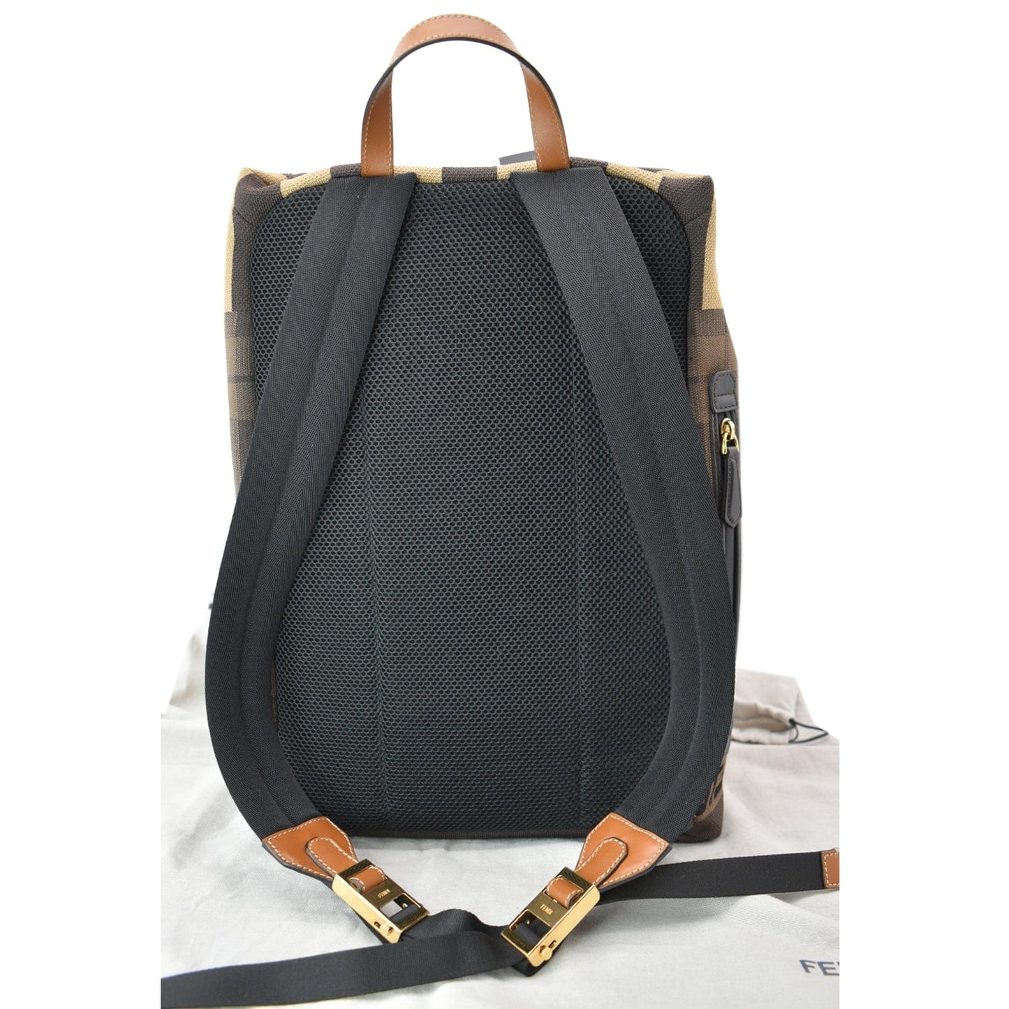 Fendi Tartan Forever Tech Knit Backpack Canvas Brown
