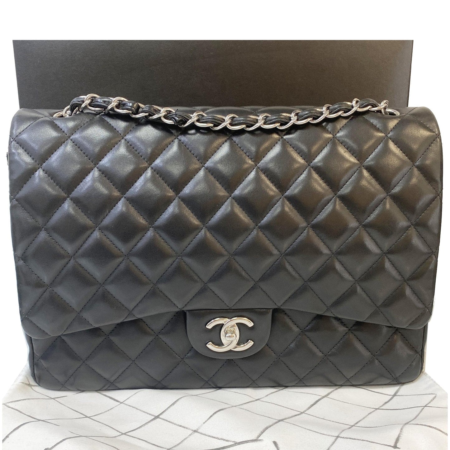 Chanel Jumbo Maxi Shoulder Bag Leather Black