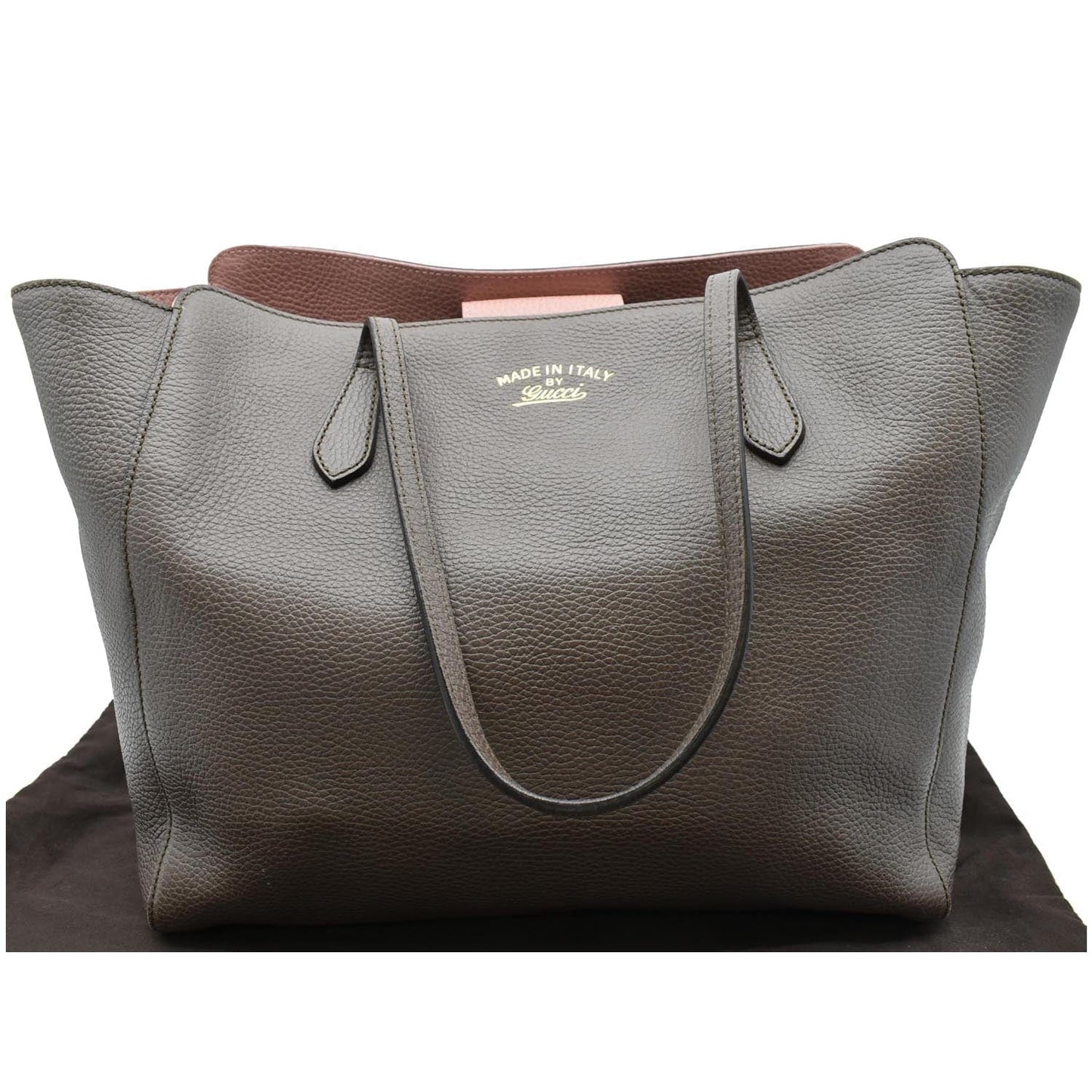 Gucci Swing Pebbled Tote Bag Taupe Leather