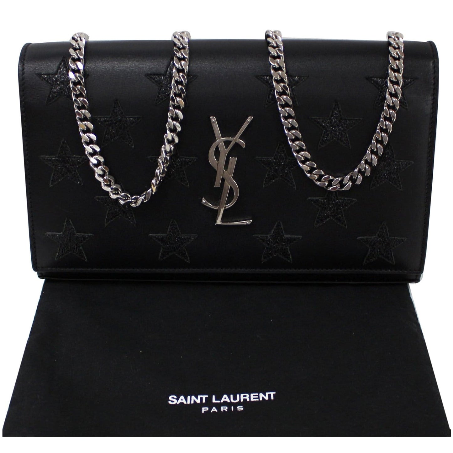 YSL Saint Laurent Saint Kate Stars Clutch Crossbody Bag Leather Black