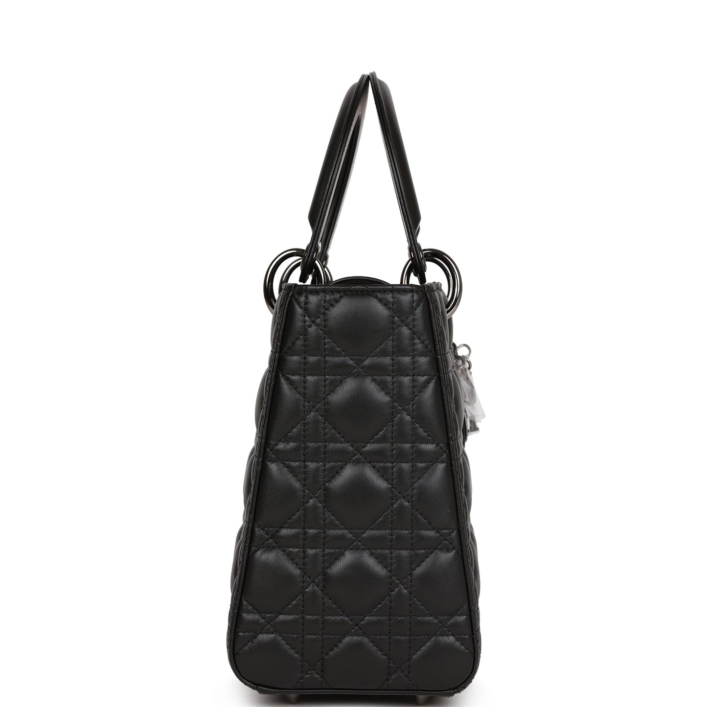 Dior Christian Lady Tote Ruthenium Hardware Lambskin Black Medium Tote Bag