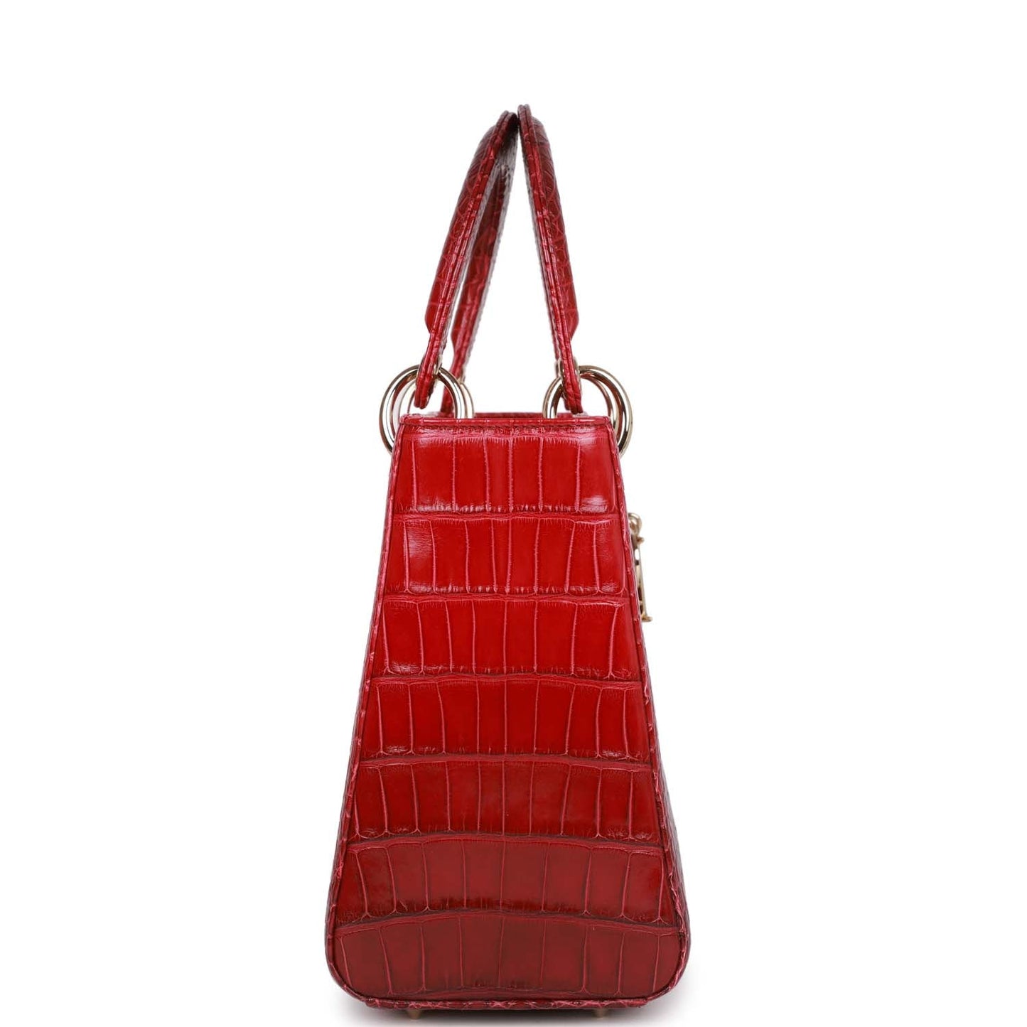Dior Christian Lady Gradient Matte Alligator Light Hardware Tote Red Gold Medium Tote Bag