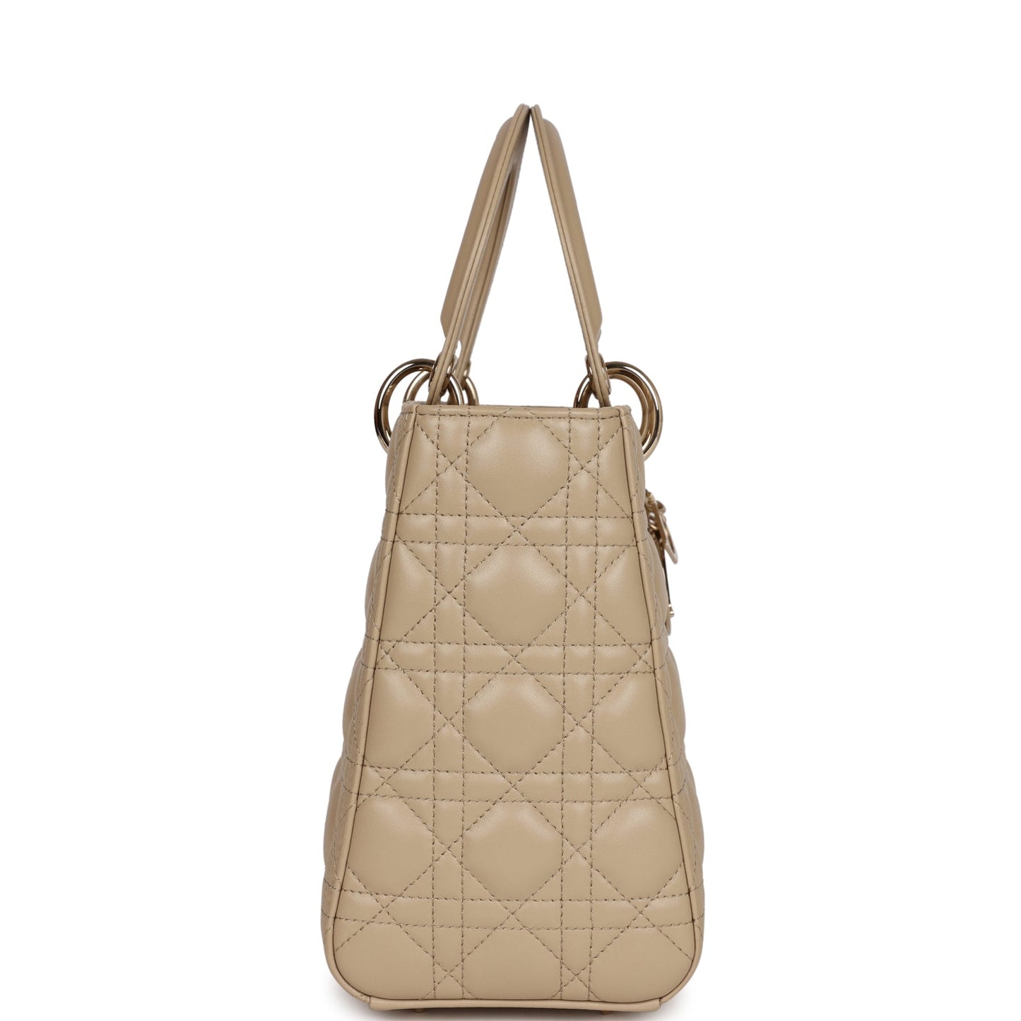 Dior Christian Lady Bag Corda Cannage Hardware Lambskin Beige Gold Tote Bag