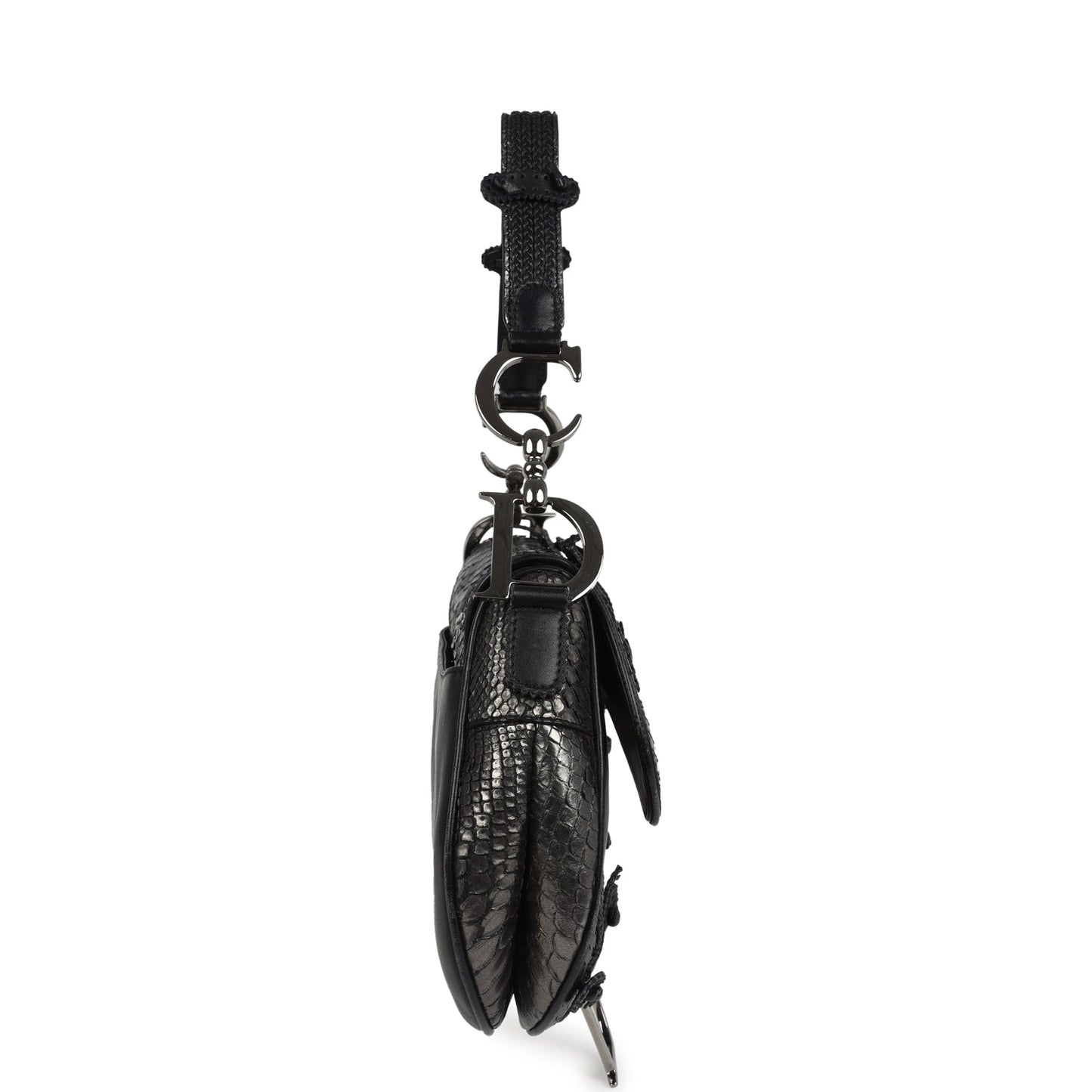 Dior Christian Saddle Bag Gunmetal And Hardware Leather Python Black Shoulder Bag