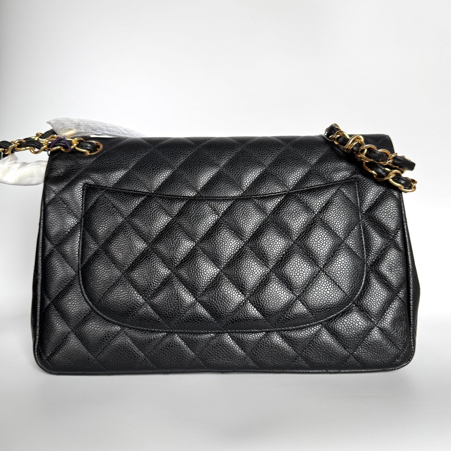 Chanel Classic Flap Jumbo Caviar Double Flap Black Gold Leather Handbag 7