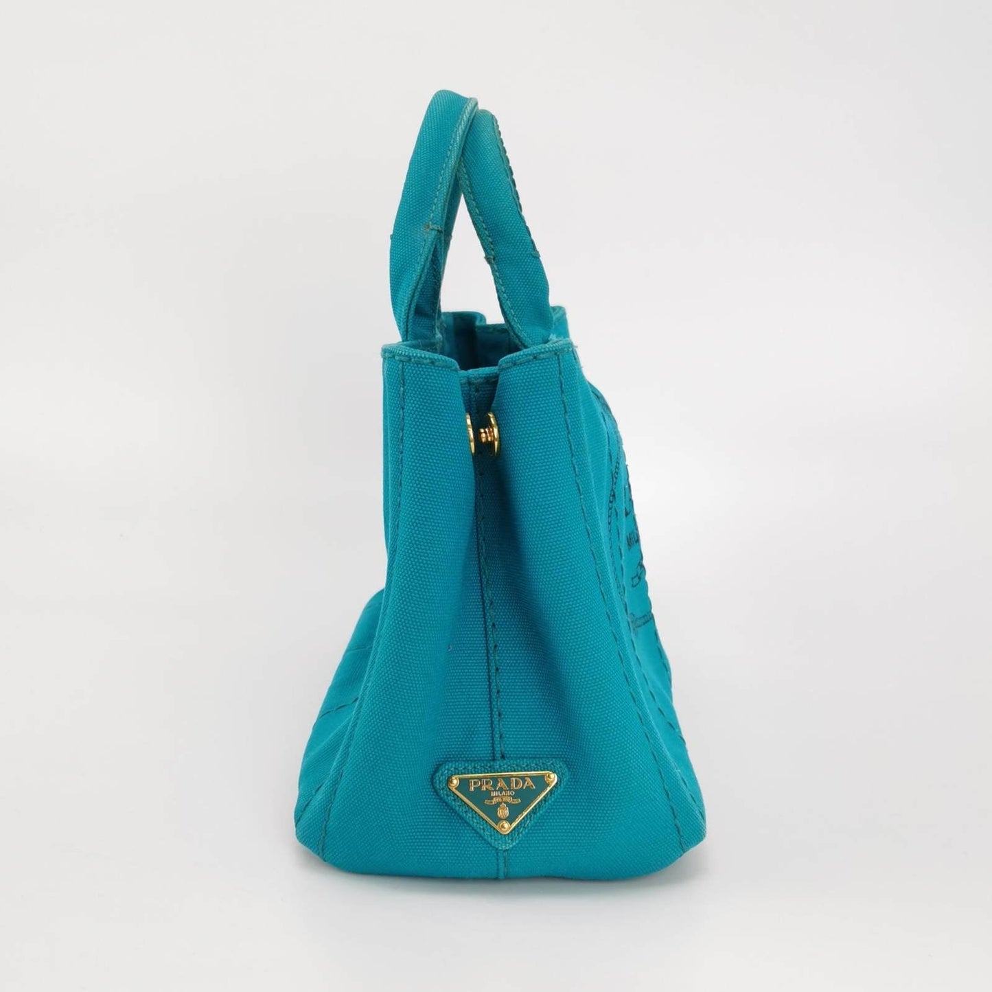 Prada Canape Tote Top Handle Bag Canvas Blue Tote Bag