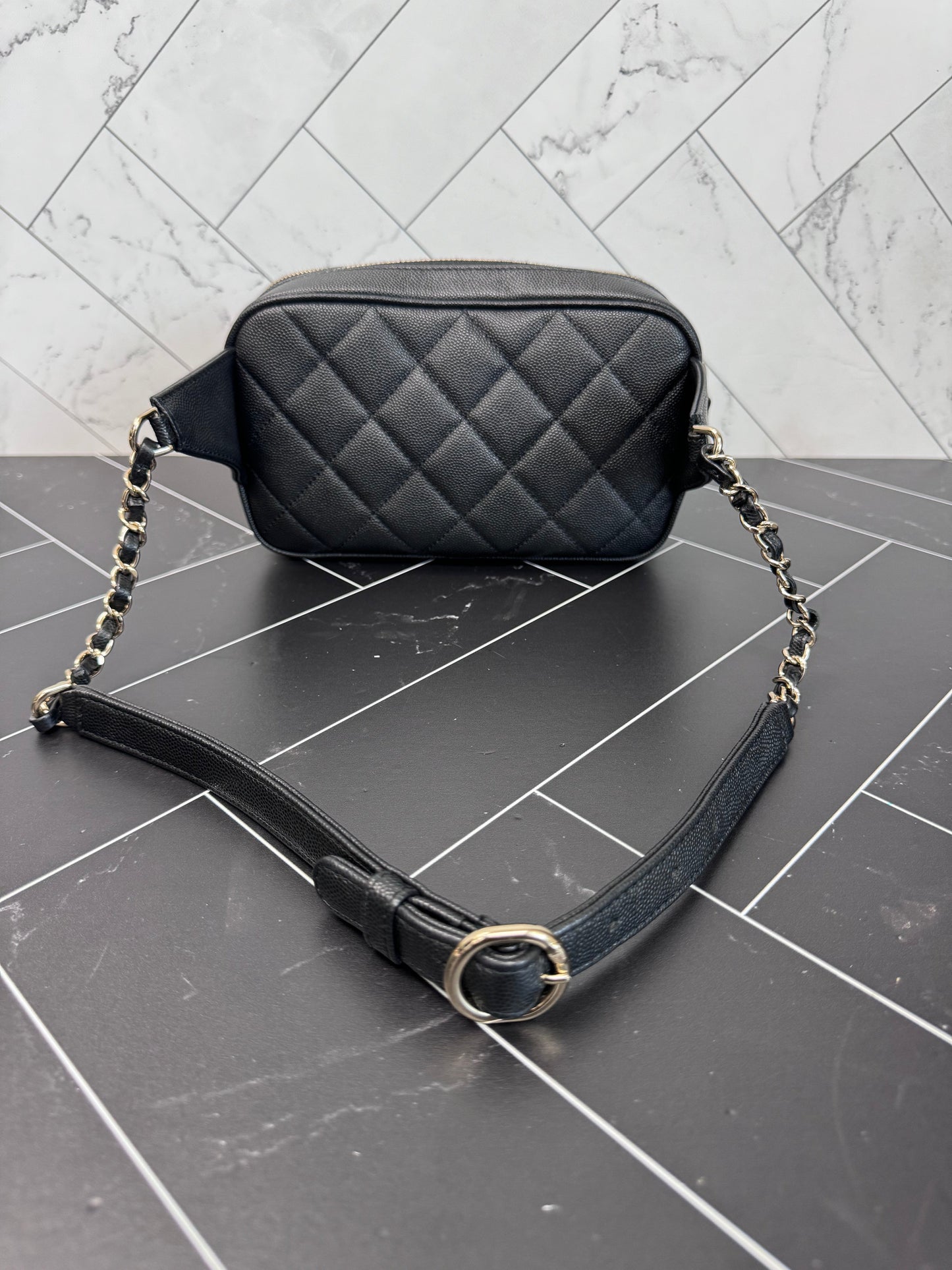 Chanel Black Cavier Quilted Waist Bag