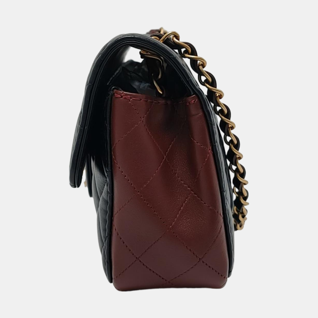 Chanel Classic Flap Rectangular Burgundy Lambskin Hardware Black Gold Leather Mini Bag Gold Hardware