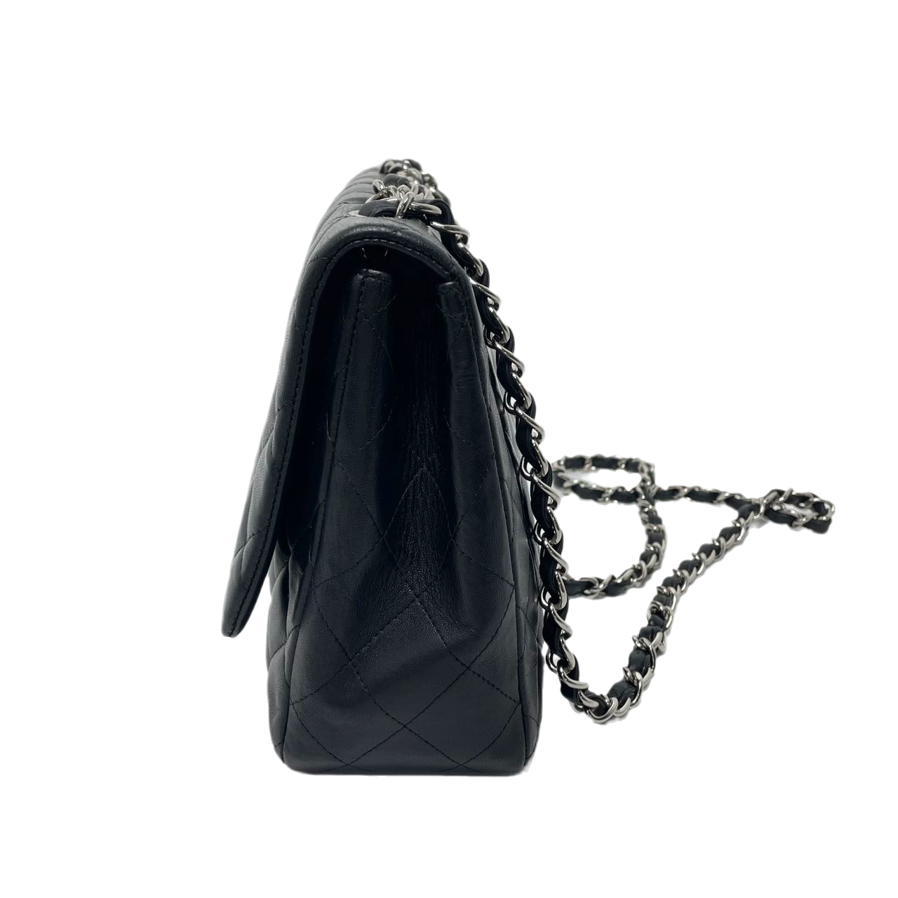 Chanel Classic Flap Jumbo Lambskin hardware Black Silver Leather Handbag