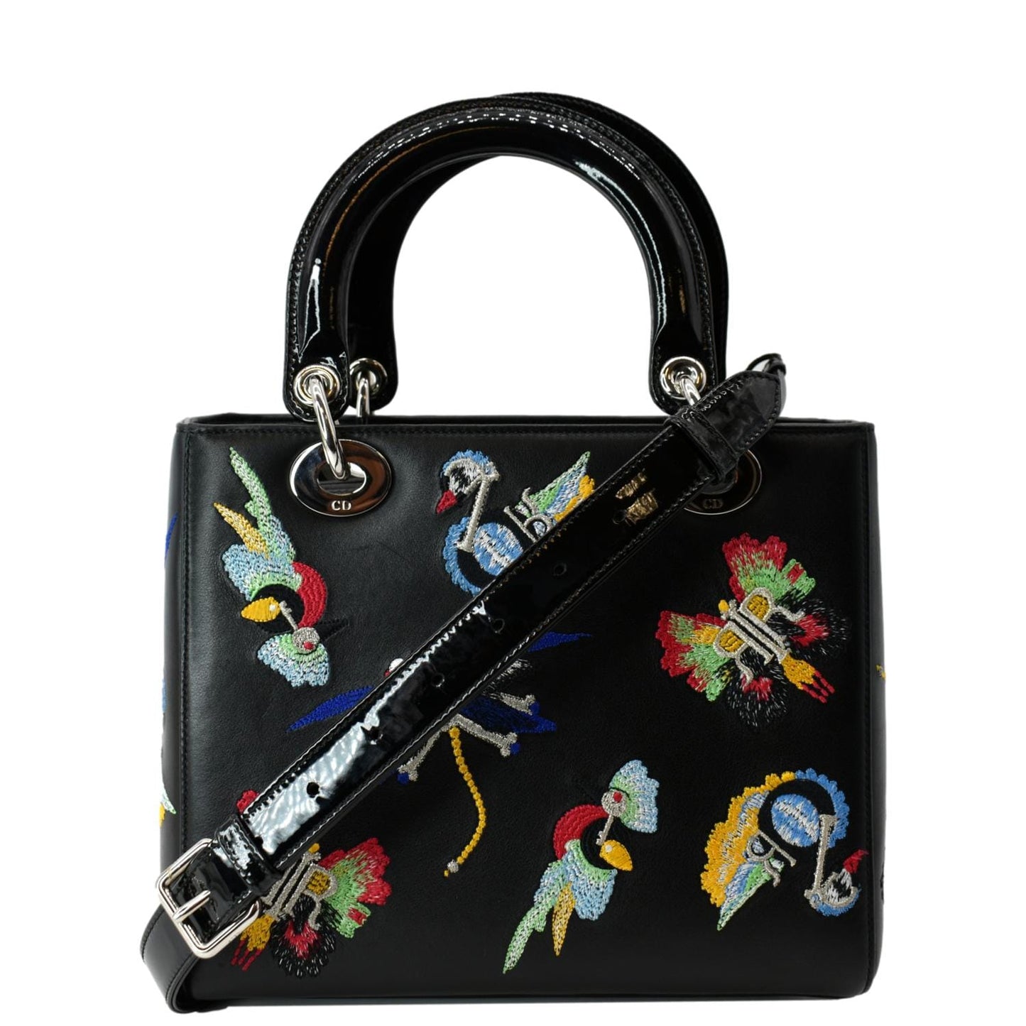 Dior Lady Embroidered Calfskin Shoulder Bag Black