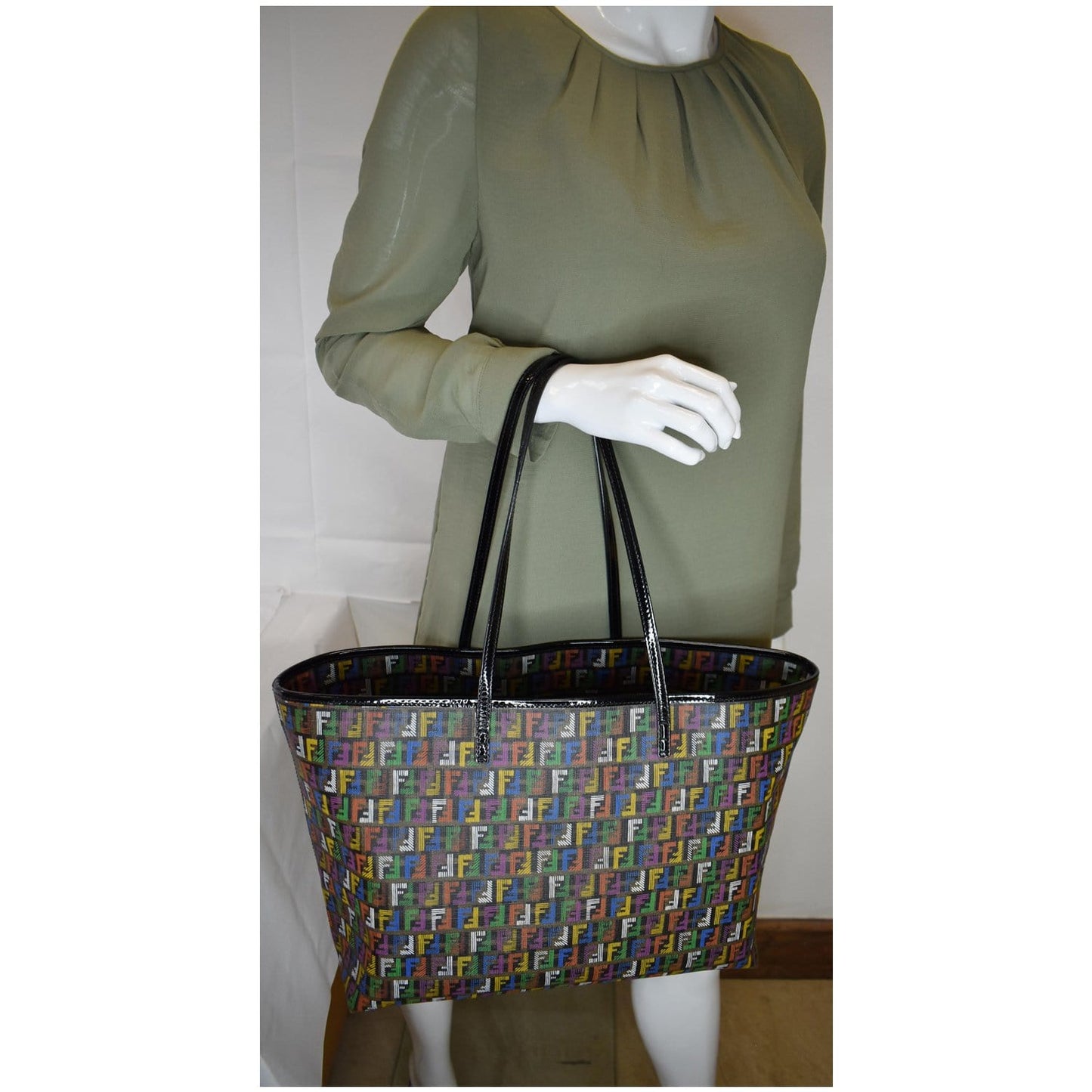Fendi Zucca Print Roll Shoulder Tote Bag Canvas Multicolor Shoulder Bag