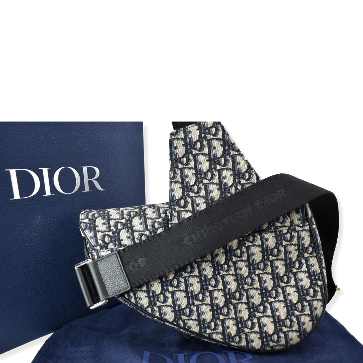 Dior Saddle Oblique Jacquard Crossbody Bag Grey Gray Navy
