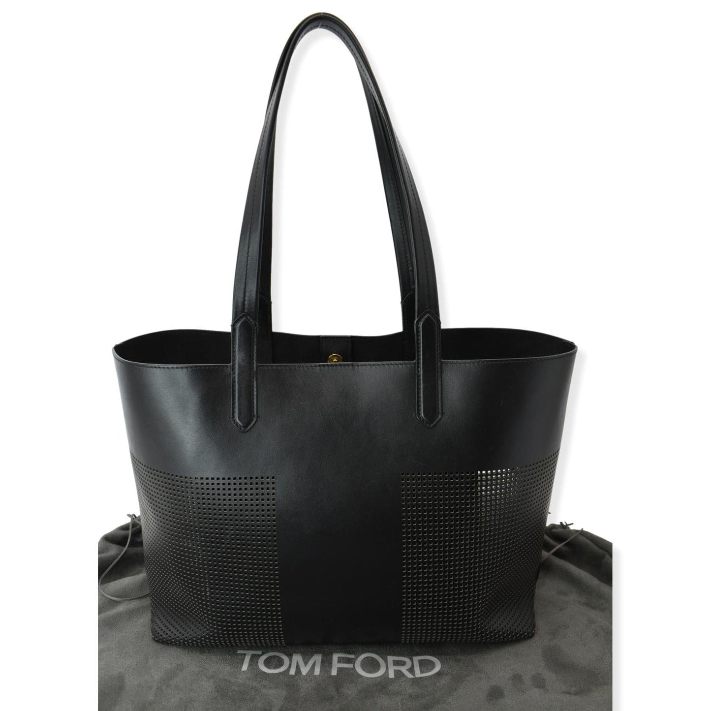 Tom Ford East West Graphic Perforated Tote Bag Leather Black Shoulder Bag
