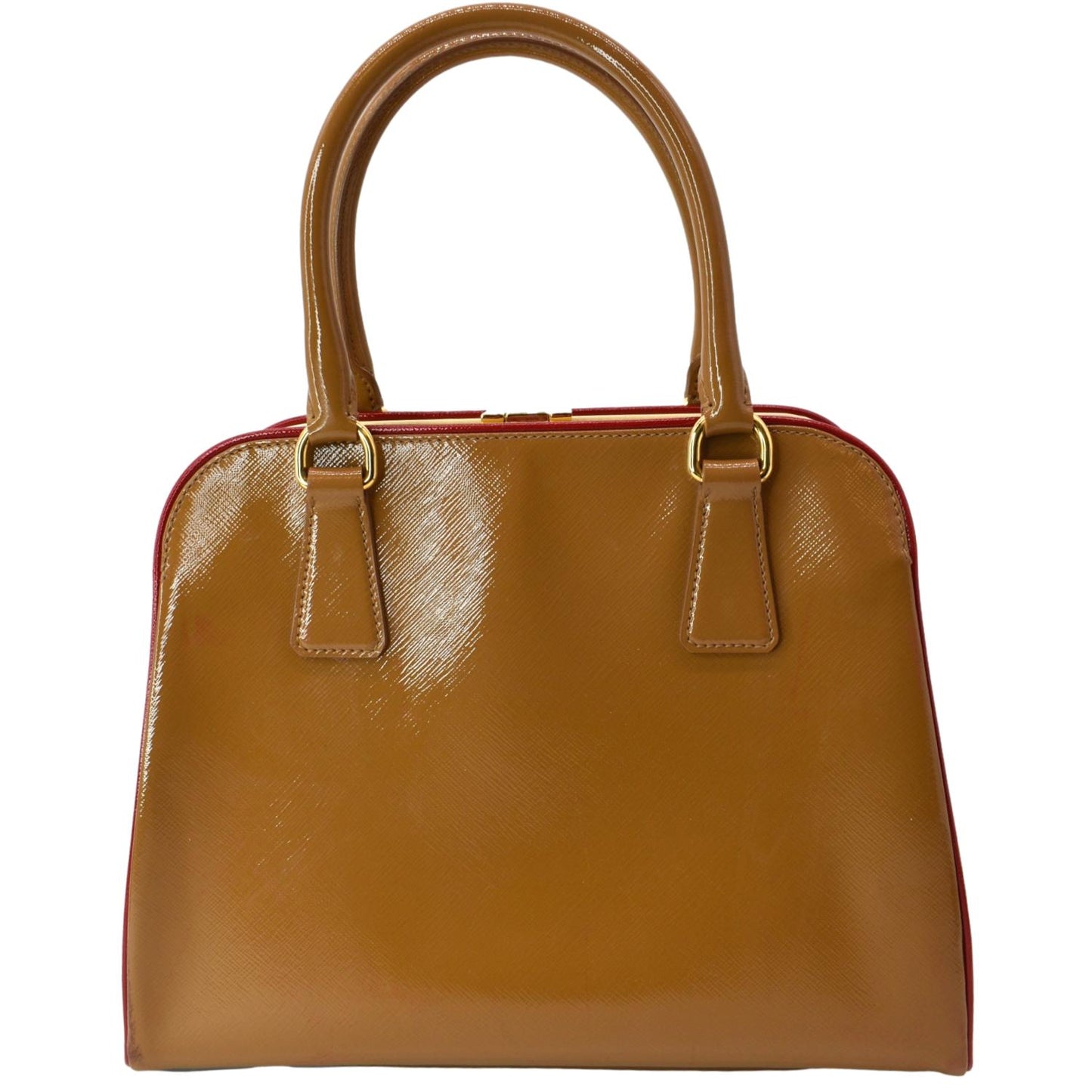 Vernice Pyramid Saffiano Top Handle Bag Leather Brown Travel Bag