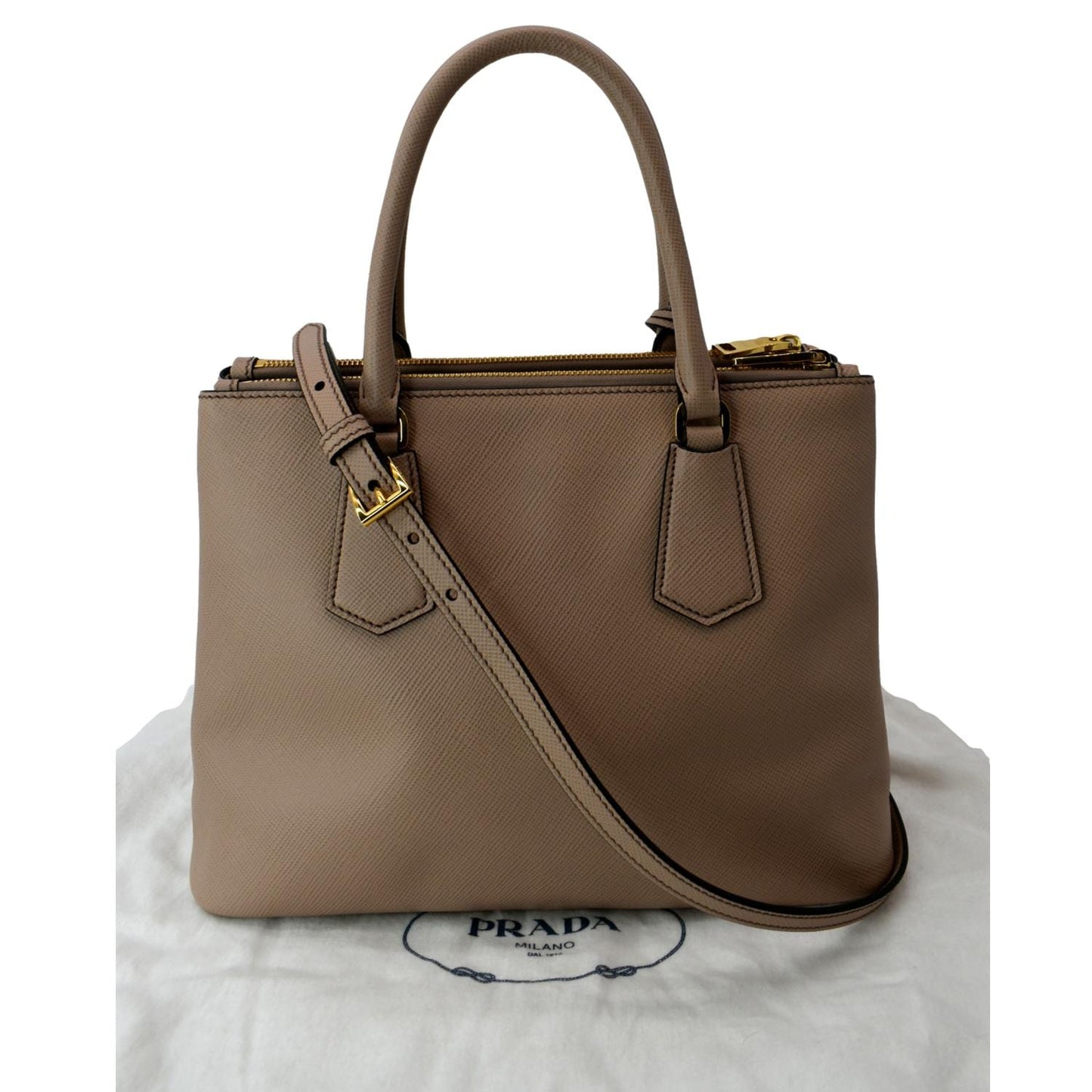 Double Handle Saffiano Tote Bag Nude Leather Pink