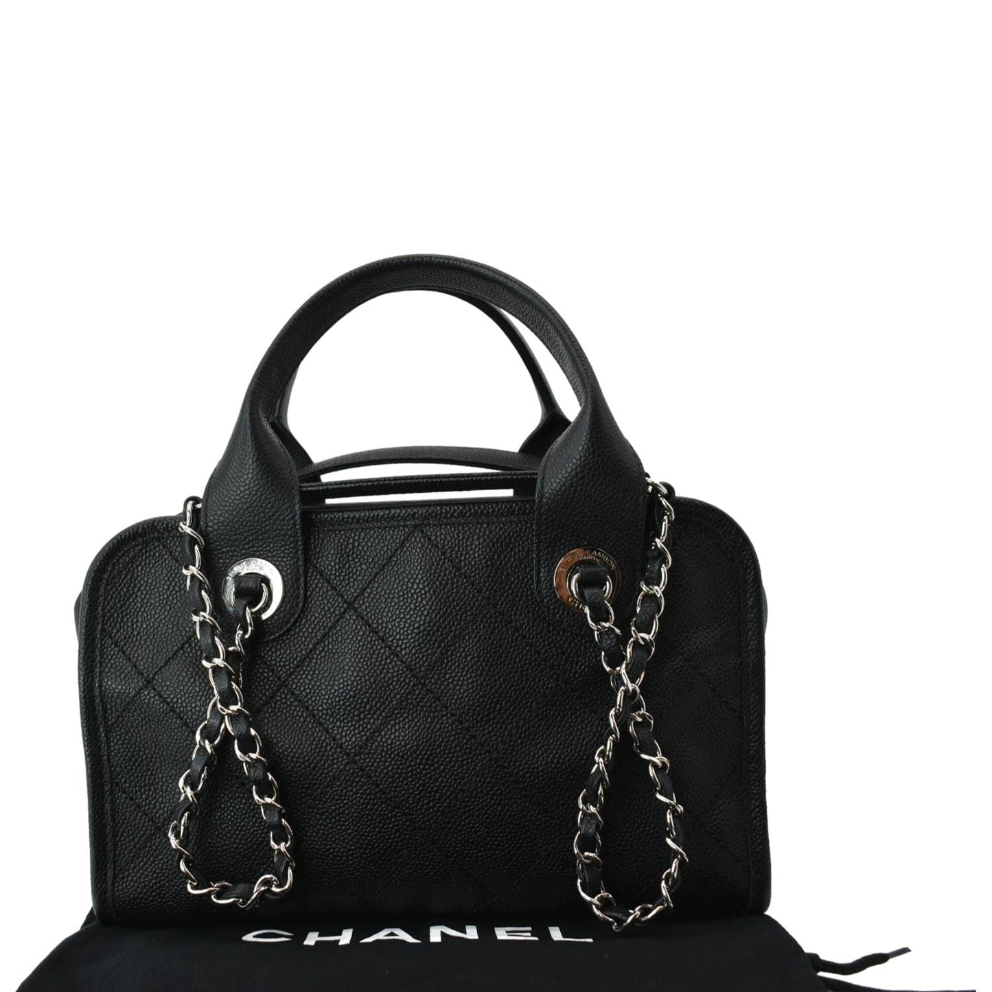 Chanel Deauville Shopping Leather Black Travel Bag