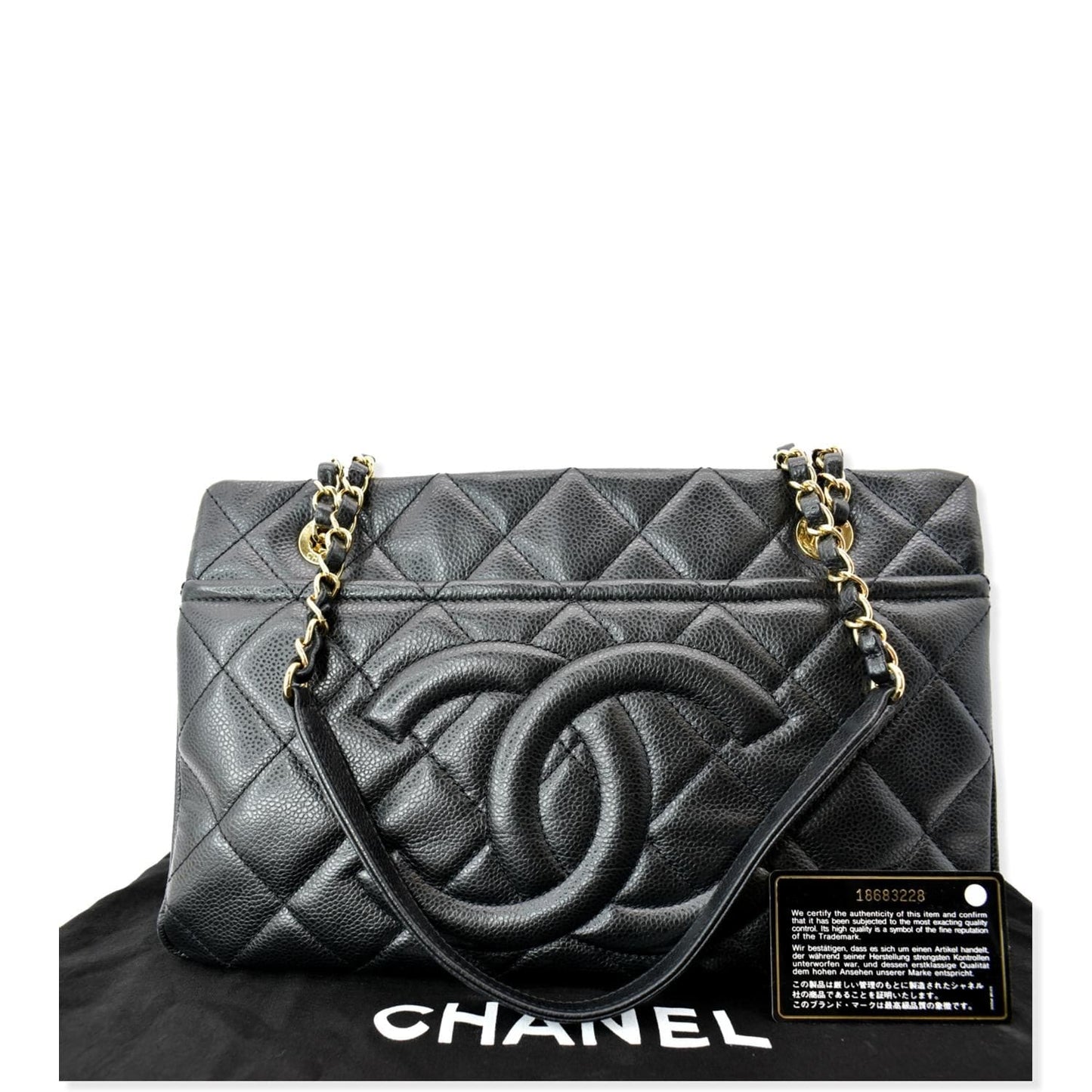 Chanel Timeless CC Soft Quilted Caviar Leather Black Travel Bag Shopping Tote