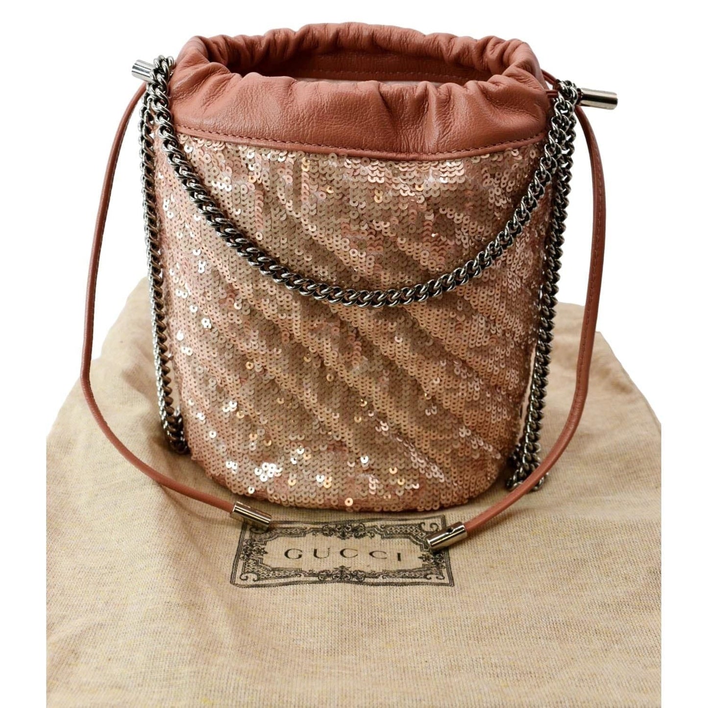 Gucci Marmont Sequin Crossbody Bag Pink Bucket