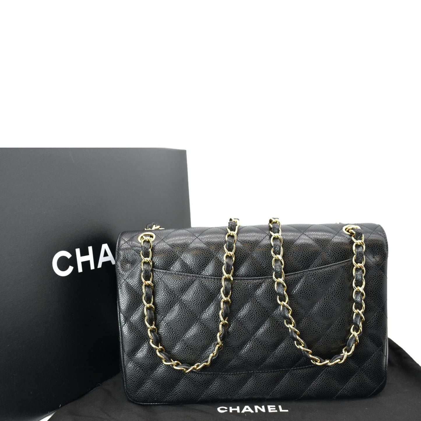 Chanel Classic Jumbo Double Flap Caviar Leather Black Travel Bag
